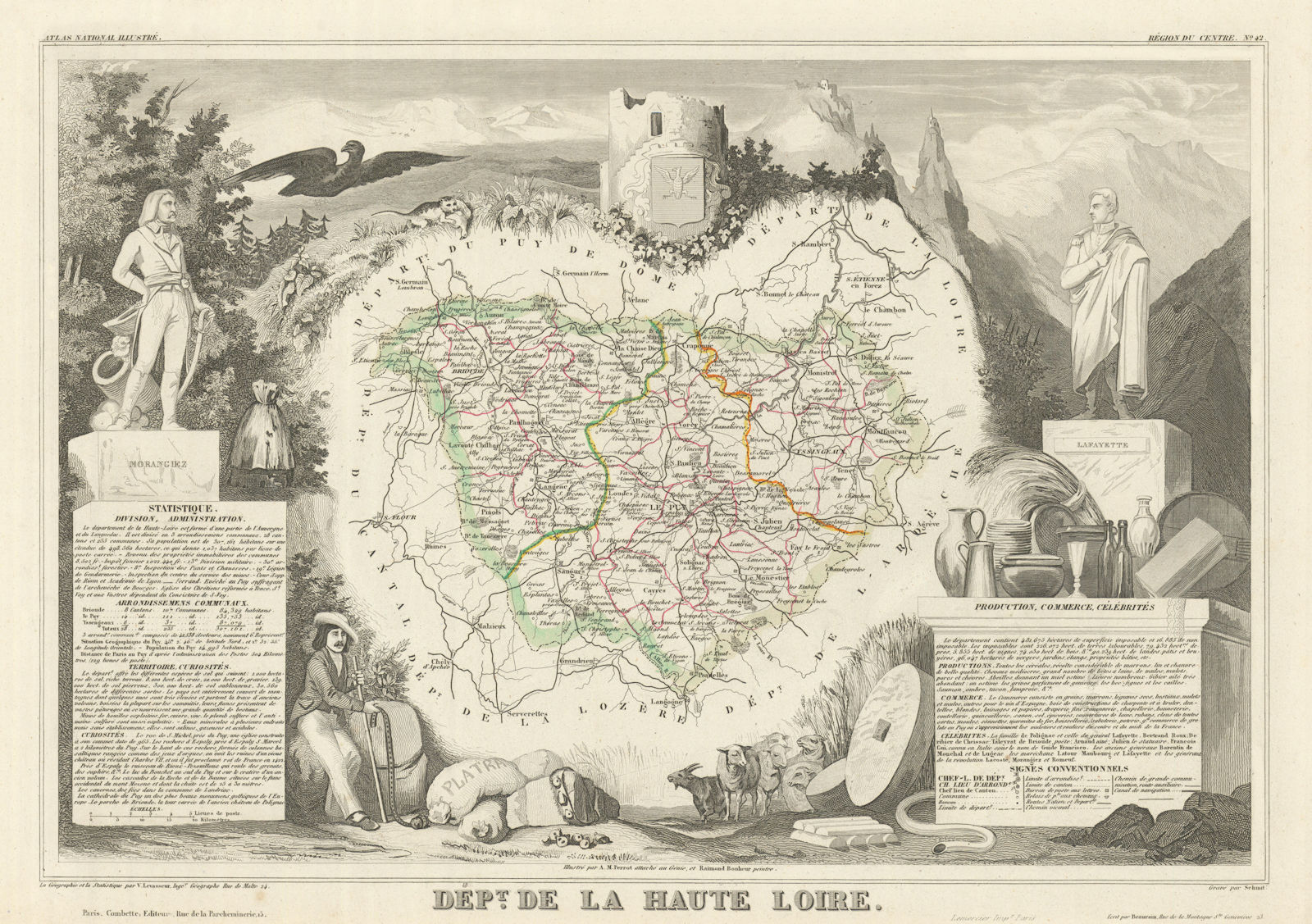 Département de la HAUTE-LOIRE. Decorative antique map/carte. LEVASSEUR 1856