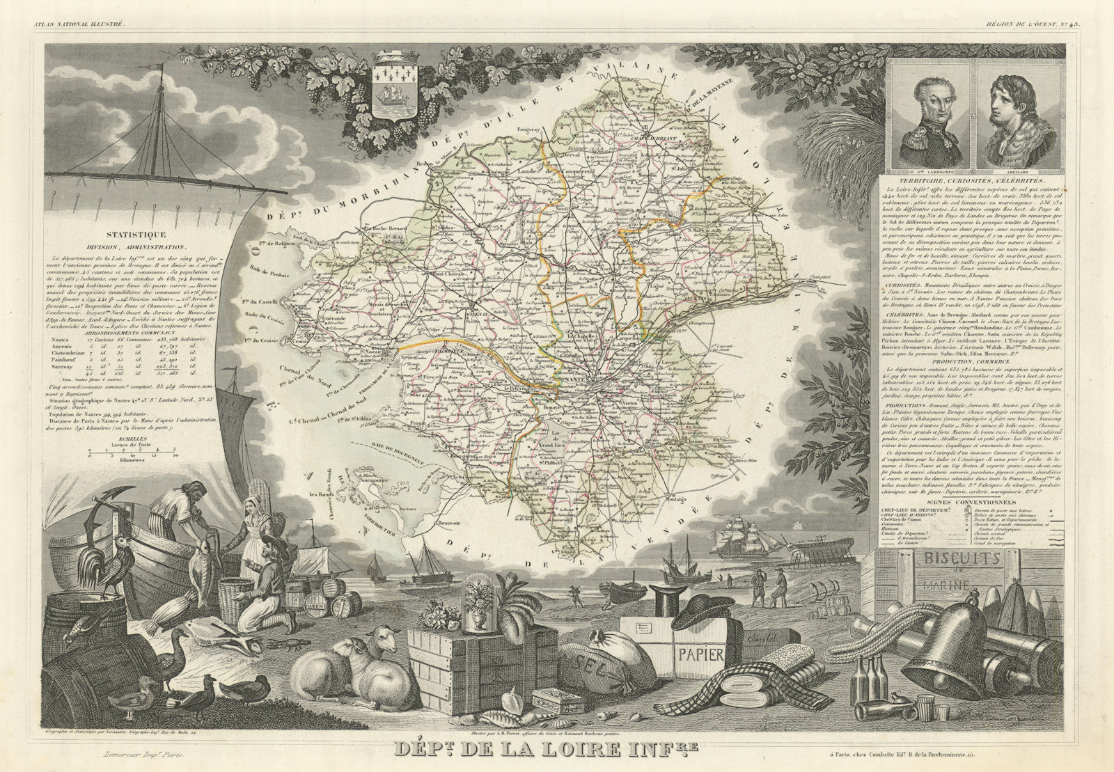 Département de la LOIRE-INFÉRIEURE. Loire-Atlantique. LEVASSEUR 1856 old map