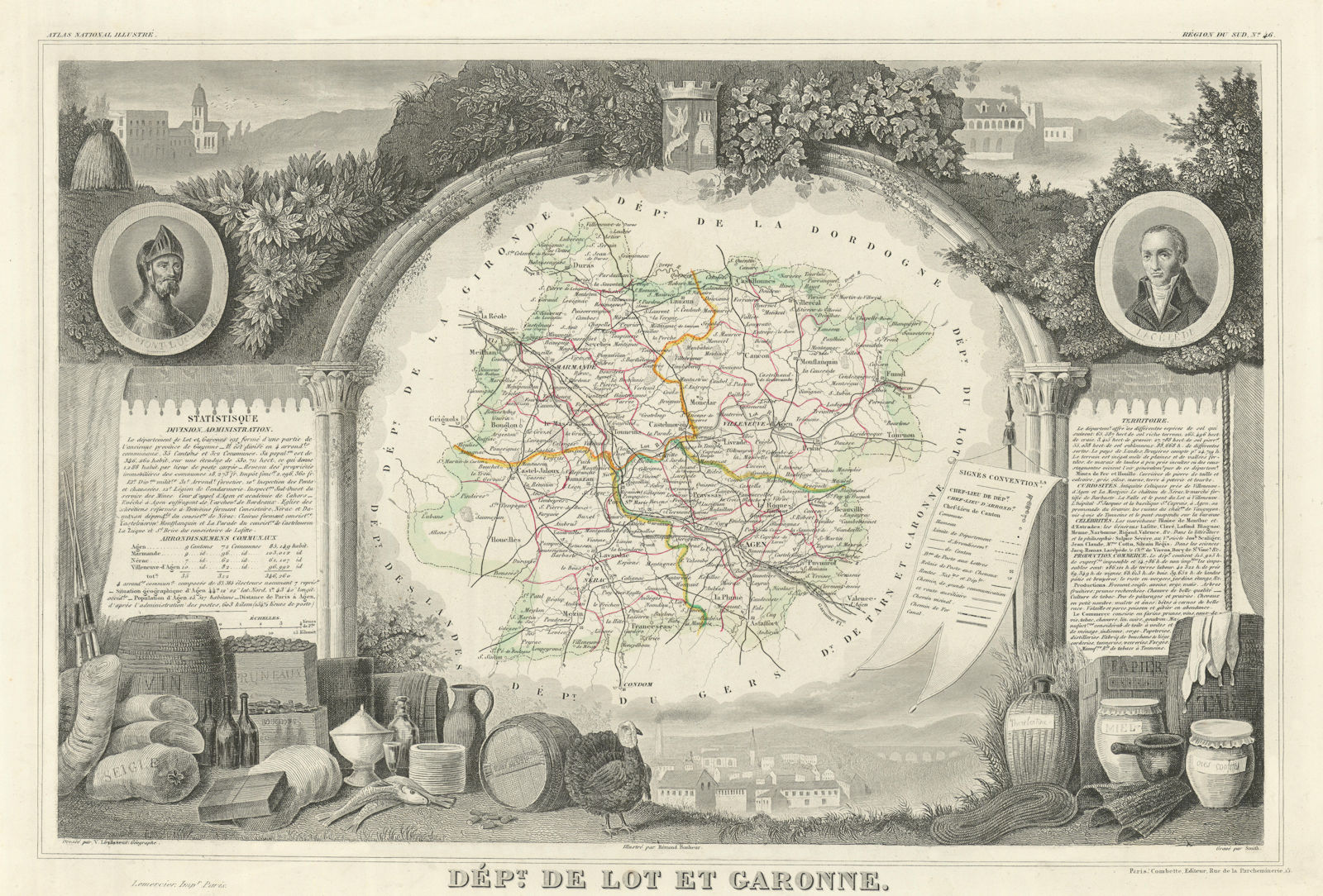 Associate Product Département de LOT-ET-GARONNE. Decorative antique map/carte. LEVASSEUR 1856