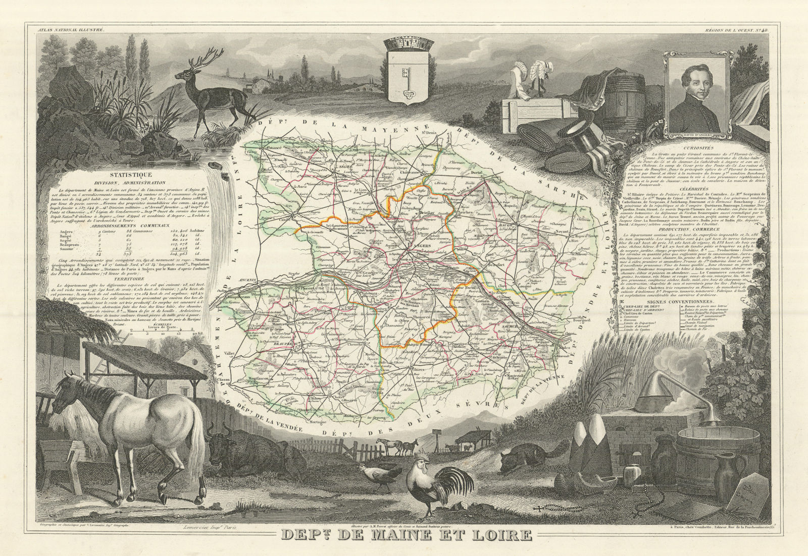 Département de MAINE-ET-LOIRE. Decorative antique map/carte. LEVASSEUR 1856