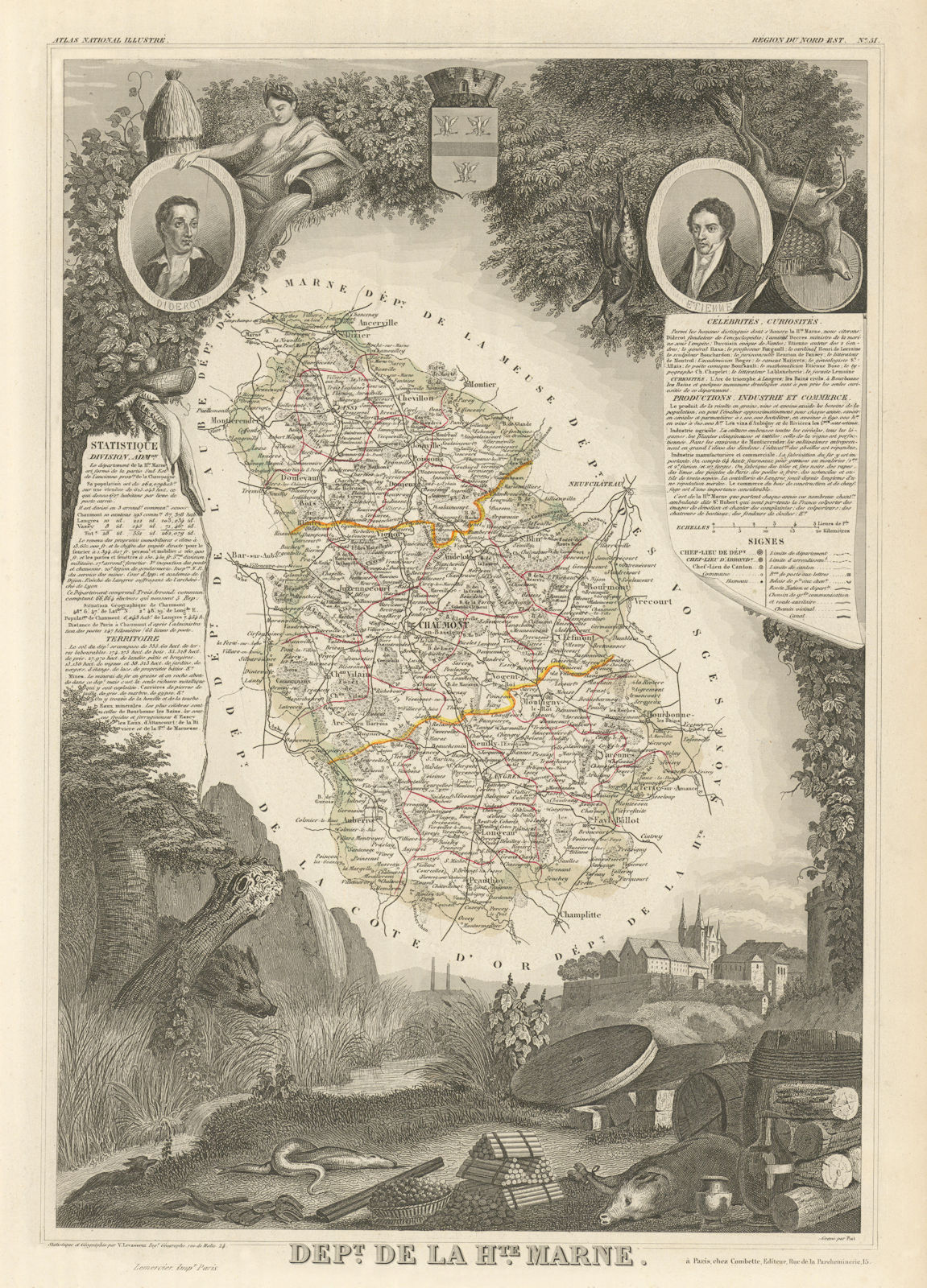 Département de la HAUTE-MARNE. Decorative antique map/carte. LEVASSEUR 1856