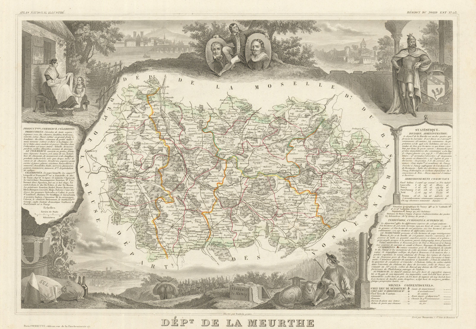 Département de la MEURTHE. Decorative antique map/carte. Victor LEVASSEUR 1856