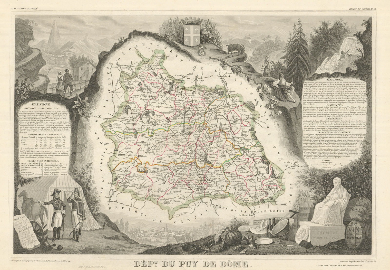Département du PUY-DE-DÔME. Decorative antique map/carte. LEVASSEUR 1856