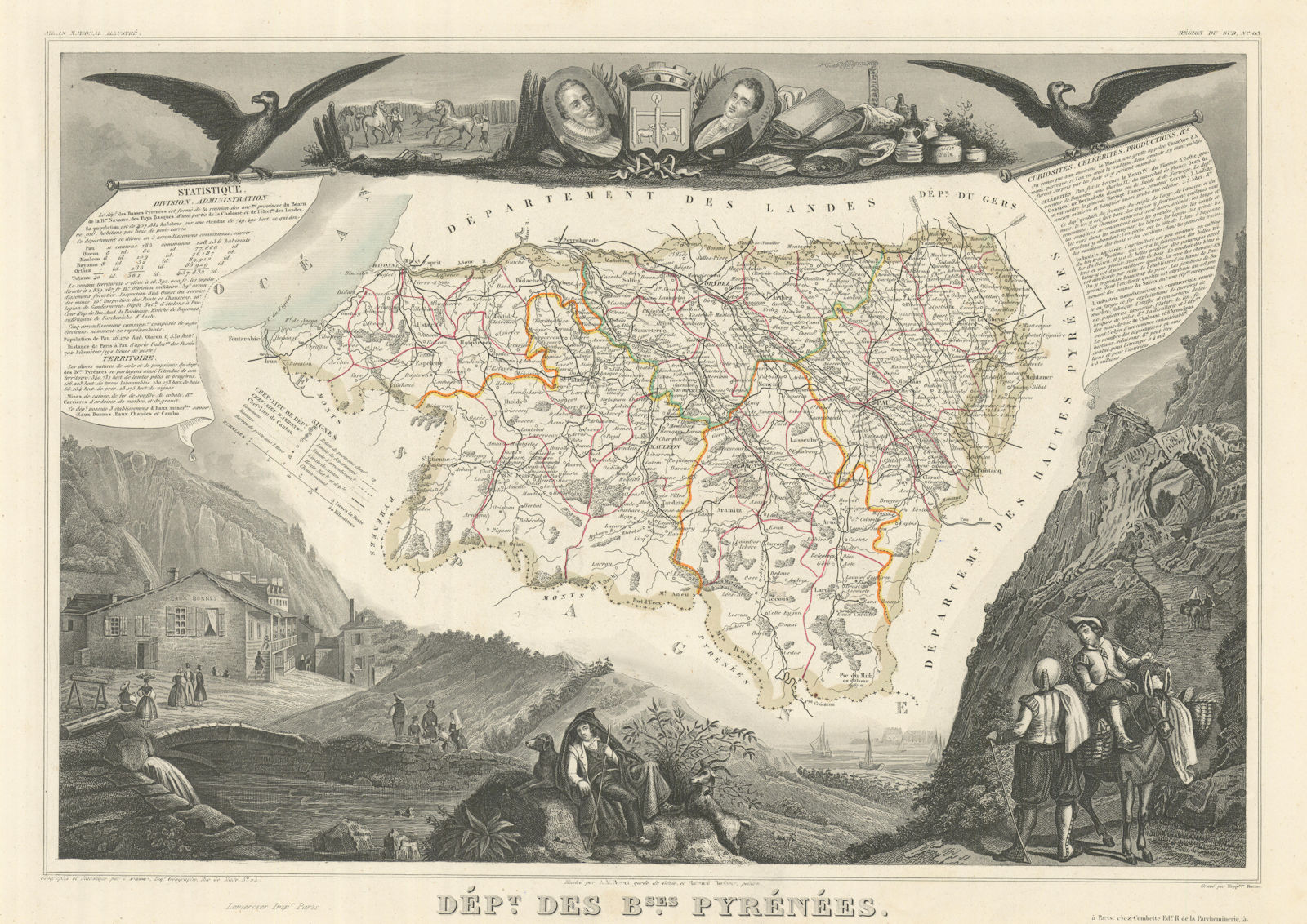 Département des BASSES-PYRÉNÉES. Pyrénées-Atlantiques. LEVASSEUR 1856 old map