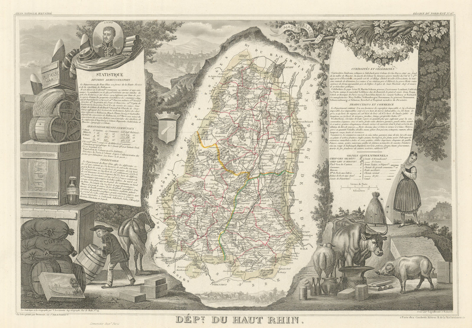Département du HAUT-RHIN. Decorative antique map/carte by Victor LEVASSEUR 1856