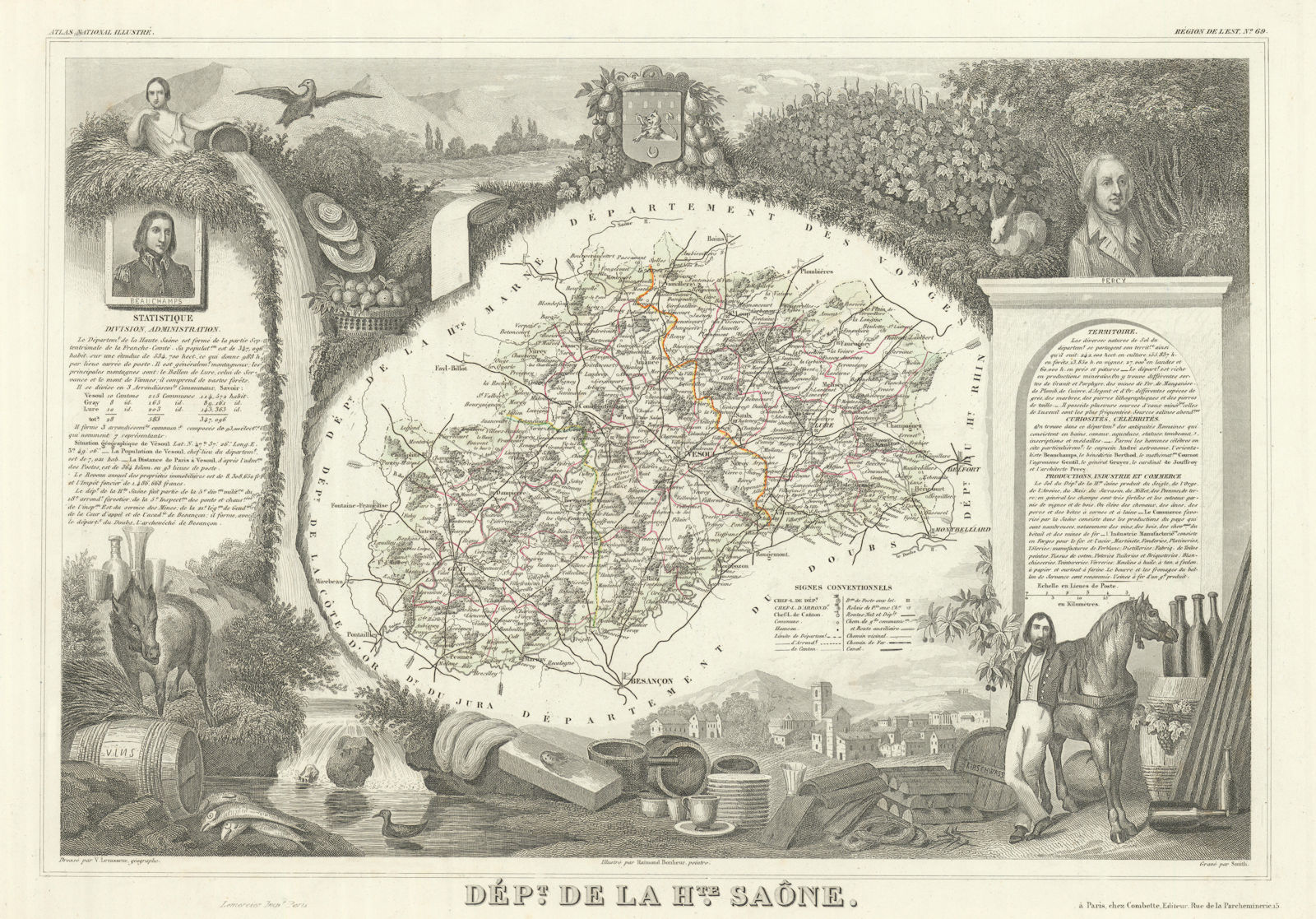 Département de la HAUTE-SAÔNE. Decorative antique map/carte. LEVASSEUR 1856