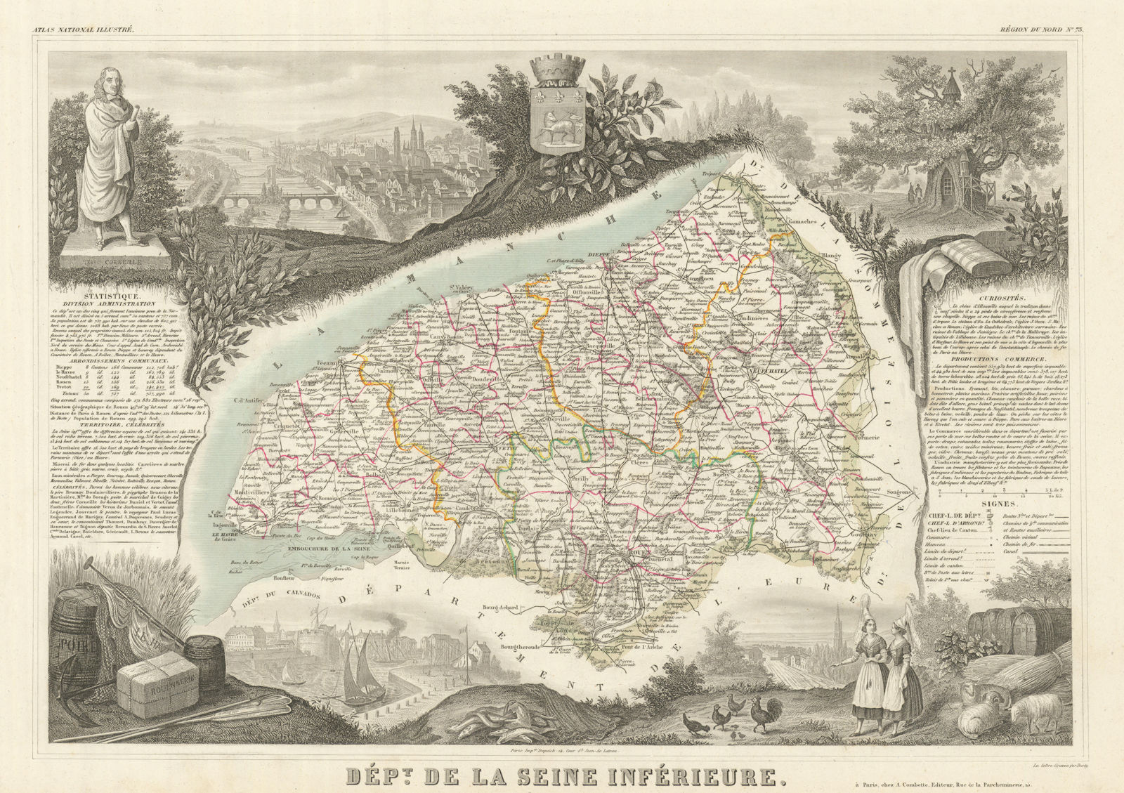 Associate Product Département de la SEINE-INFÉRIEURE. Seine-Maritime. LEVASSEUR 1856 old map