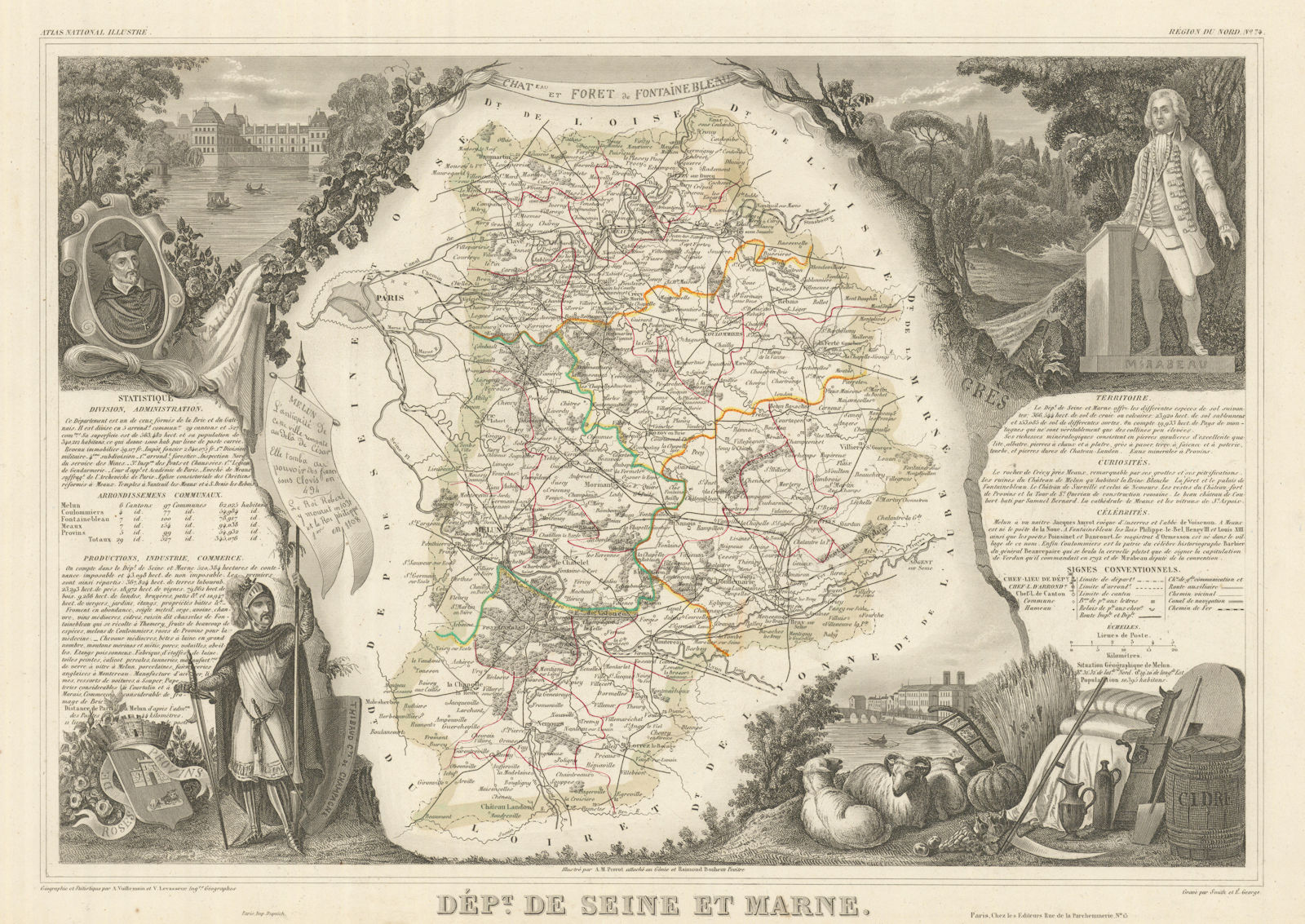 Associate Product Département de SEINE-ET-MARNE. Decorative antique map/carte. LEVASSEUR 1856