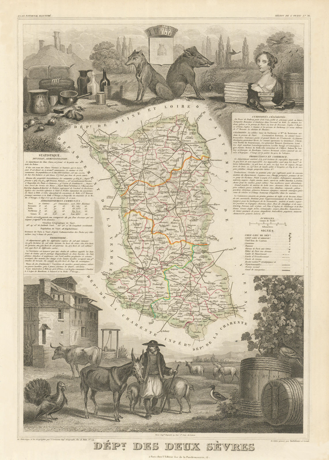 Associate Product Département des DEUX-SÈVRES. Decorative antique map/carte. LEVASSEUR 1856