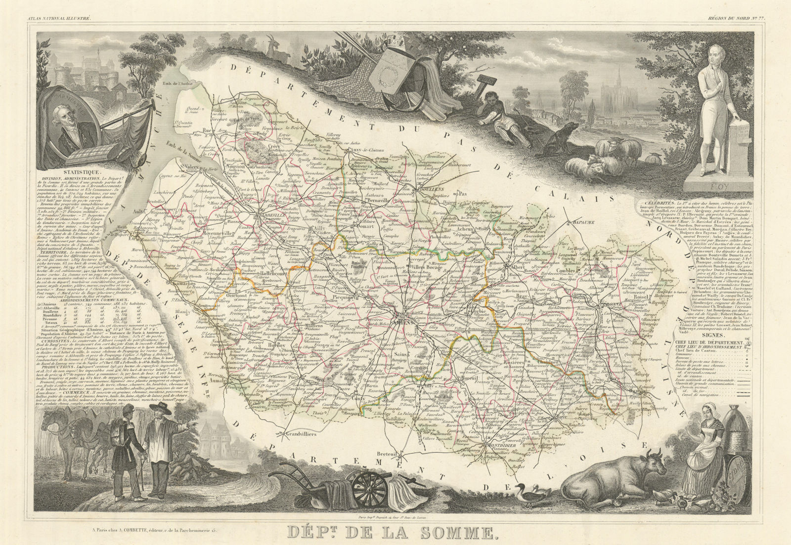 Département de la SOMME. Decorative antique map/carte by Victor LEVASSEUR 1856