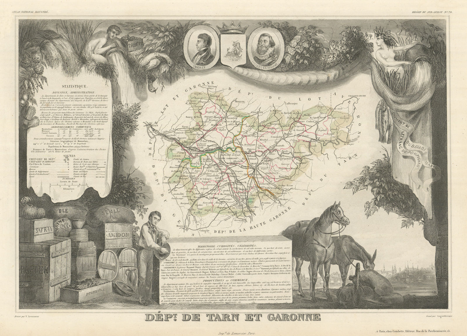 Département de TARN-ET-GARONNE. Decorative antique map/carte. LEVASSEUR 1856