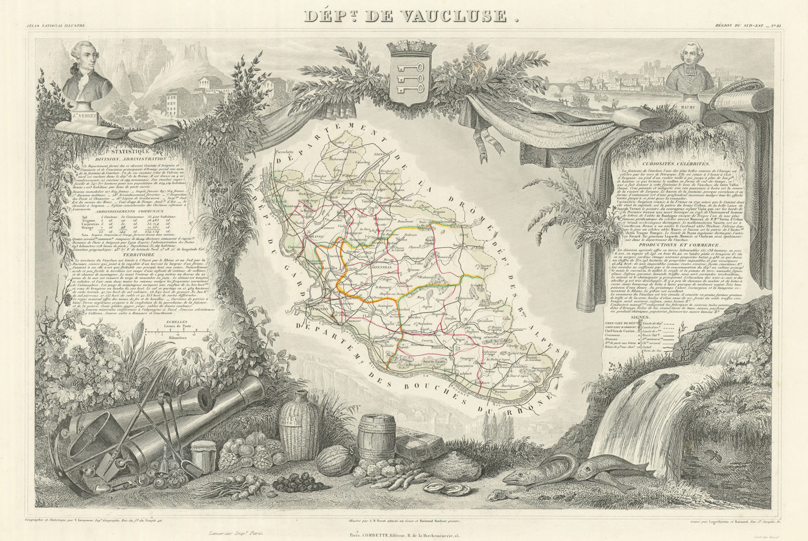 Associate Product Département de VAUCLUSE. Decorative antique map/carte by Victor LEVASSEUR 1856