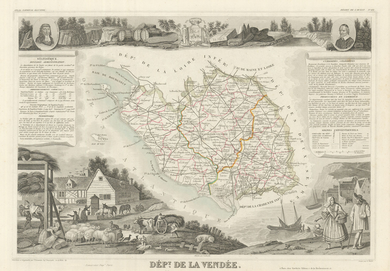 Associate Product Département de la VENDÉE. Decorative antique map/carte by Victor LEVASSEUR 1856