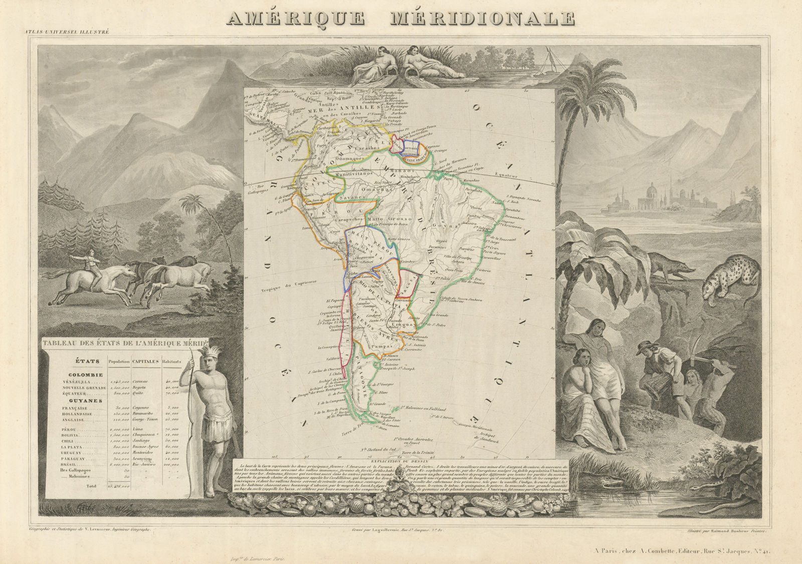 AMÉRIQUE MERIDIONALE. South America. Antique map/carte. LEVASSEUR 1856 old
