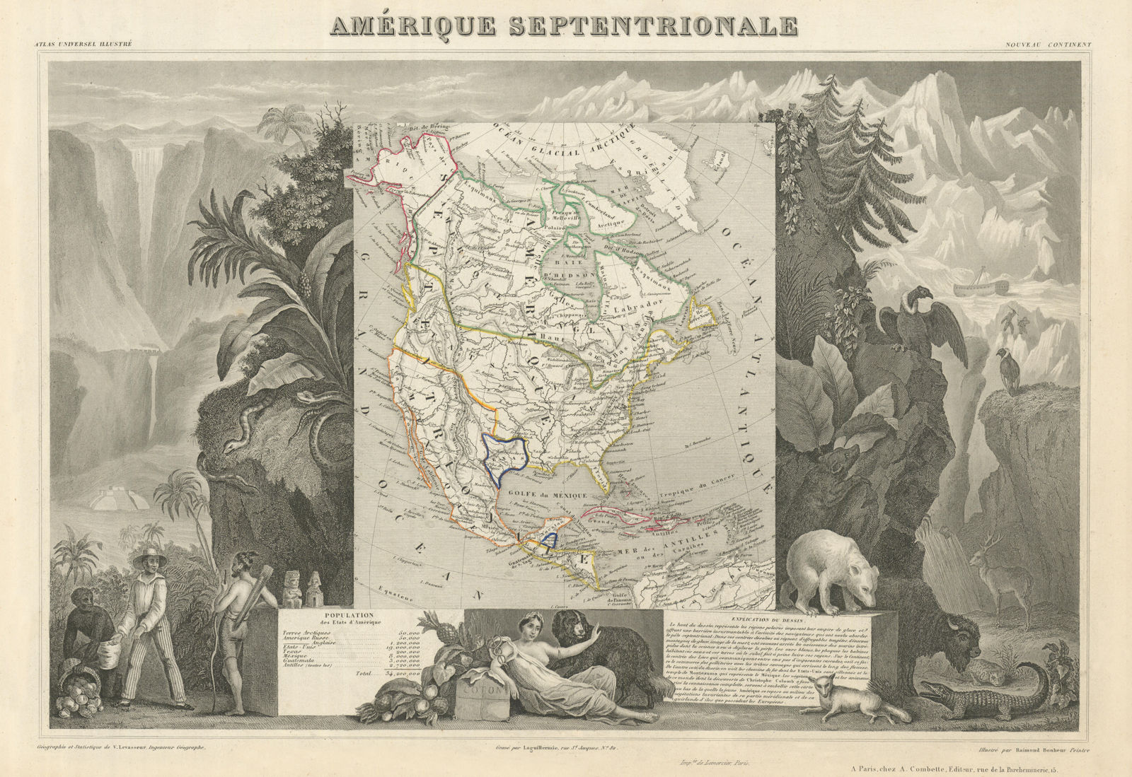 AMÉRIQUE SEPTENTIONALE. North America. Texas Republic. LEVASSEUR 1856 old map