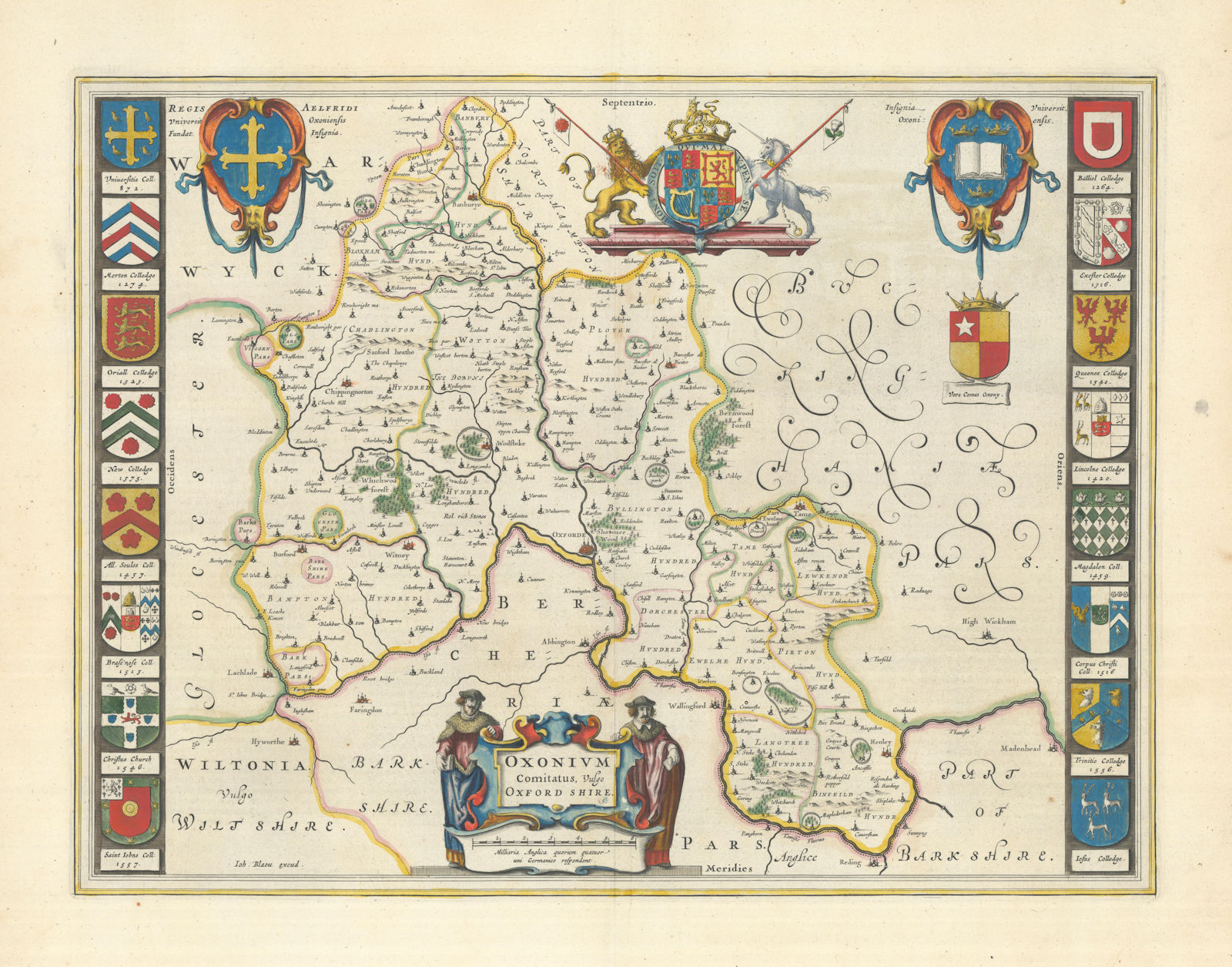 Associate Product Oxonium Comitatus, vulgo Oxfordshire. County map by Blaeu 1645 old antique
