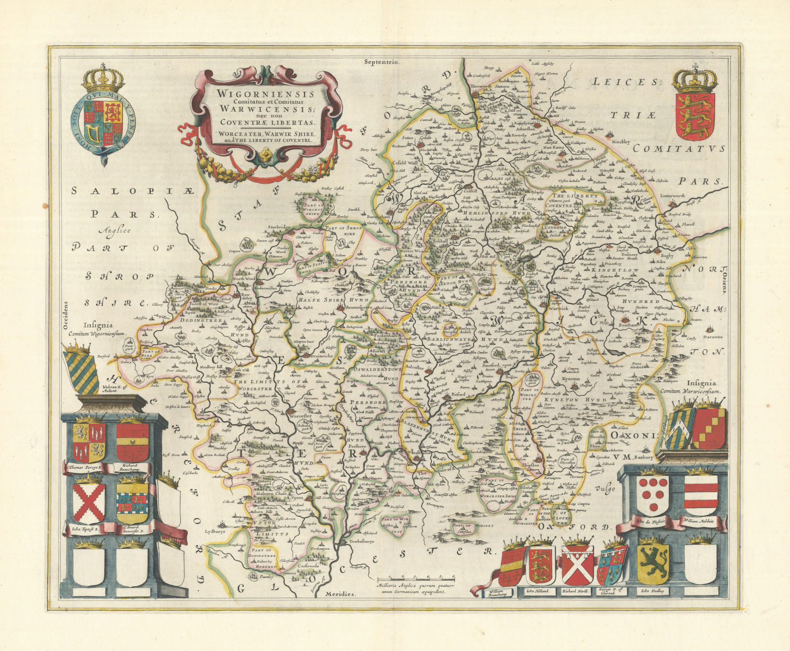 Wigorniensis Comitatus et Warwicensis…Worcestershire/Warwickshire BLAEU 1645 map