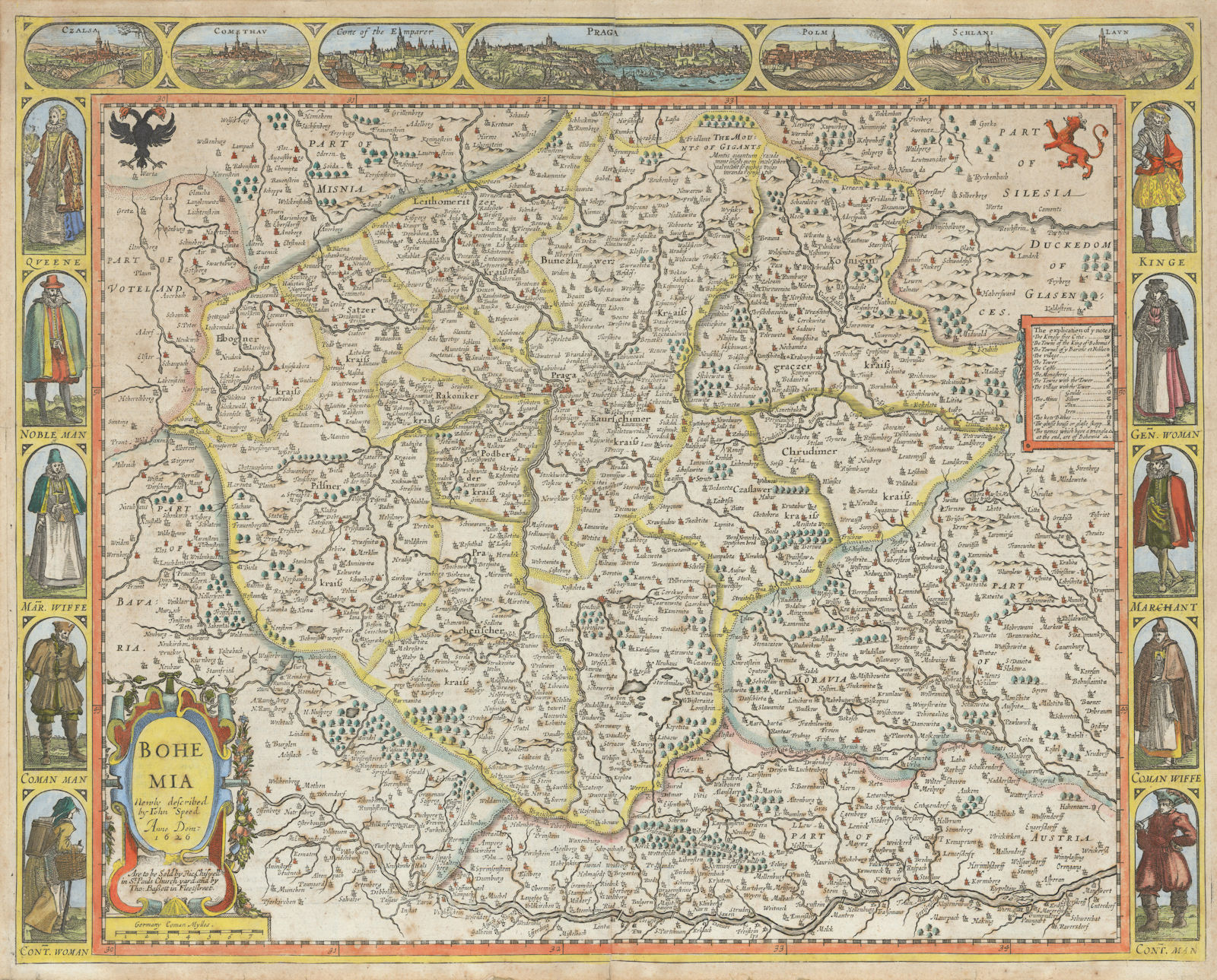 Bohemia Newly described by John Speed… 1626. Bassett/Chiswell edition 1676 map