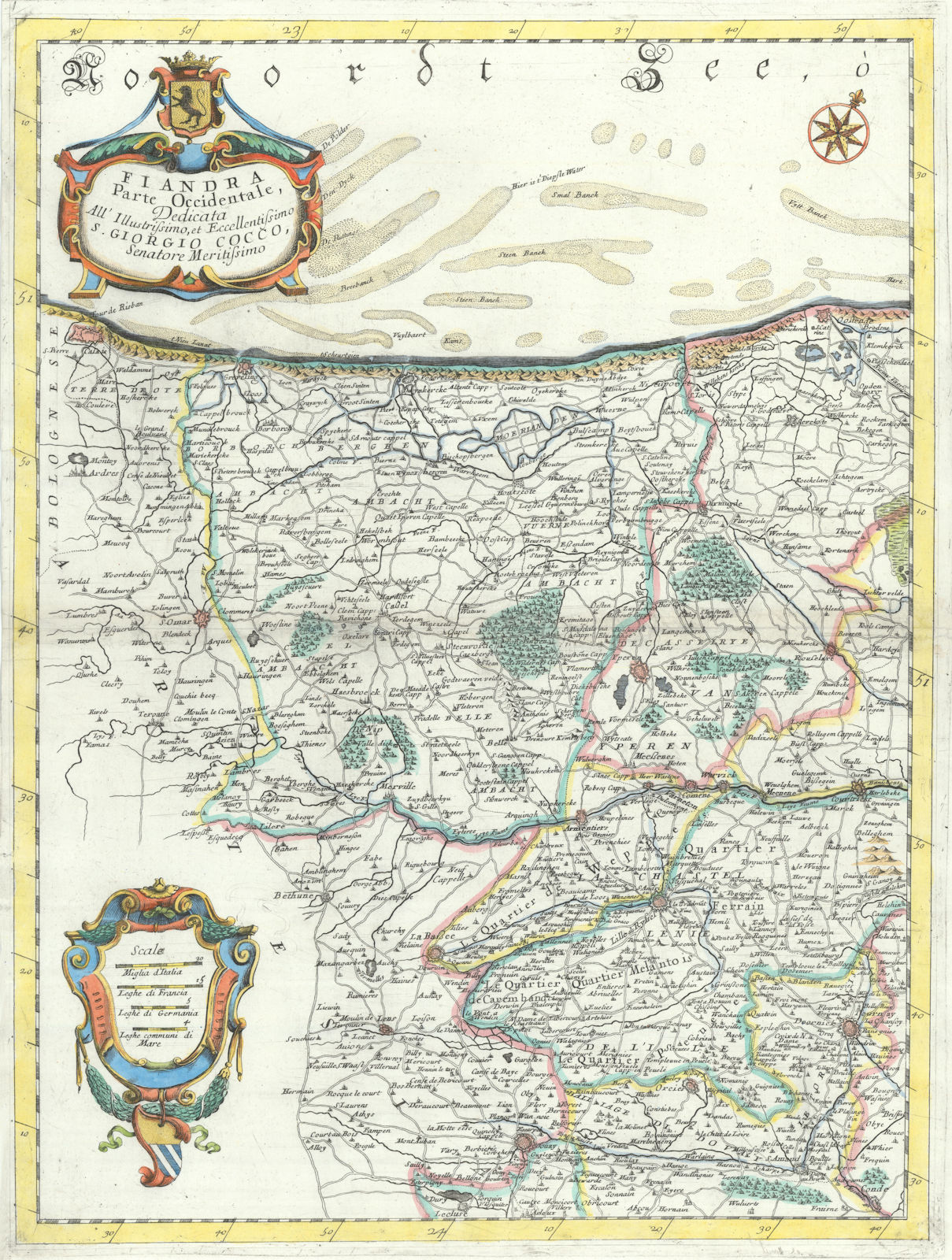 Associate Product Flandra parte occidentale. Flanders. France/Belgium. CORONELLI 1696 old map