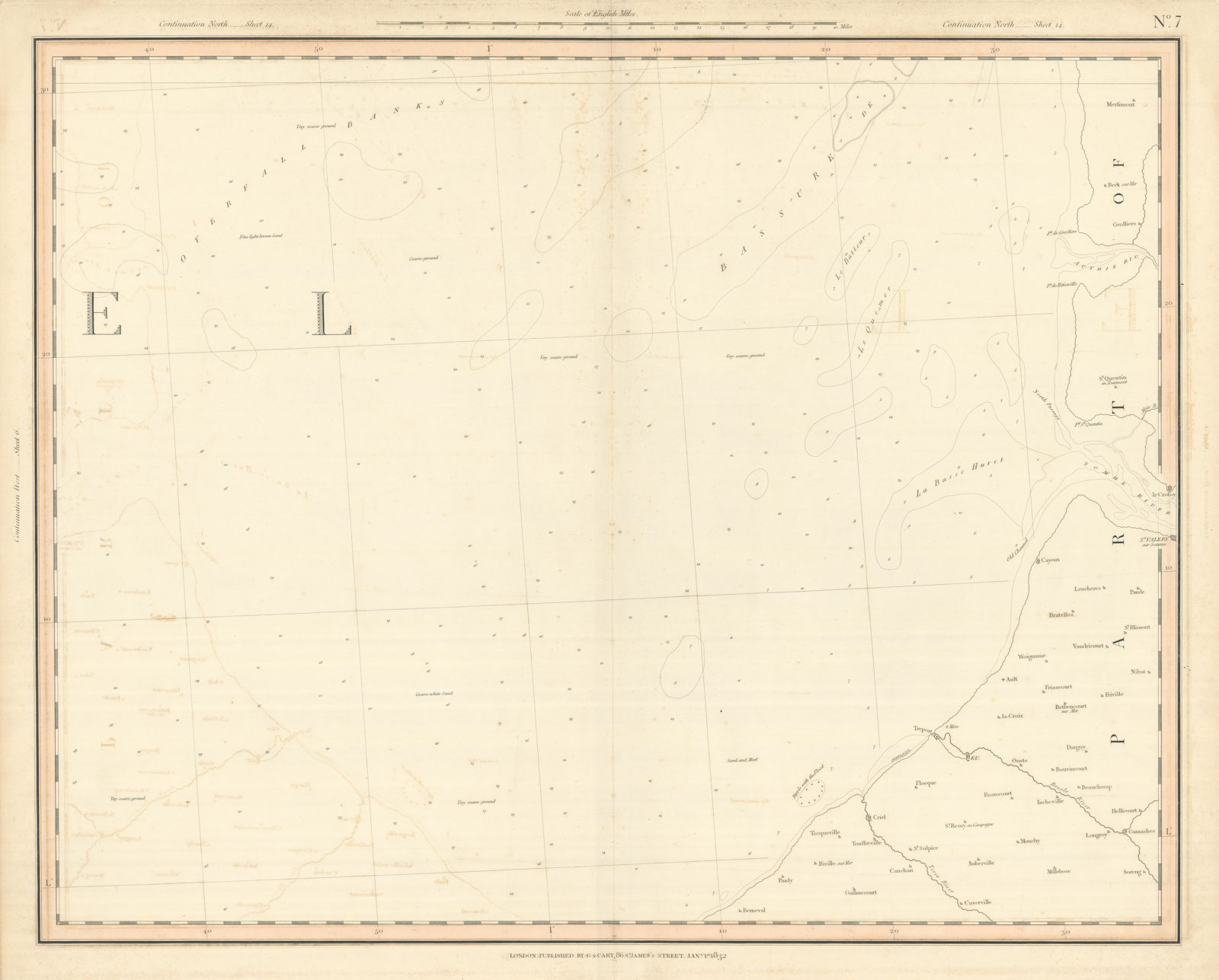 English Channel & Coast of Somme, Pas-de-Calais & Seine-Maritime. CARY 1832 map