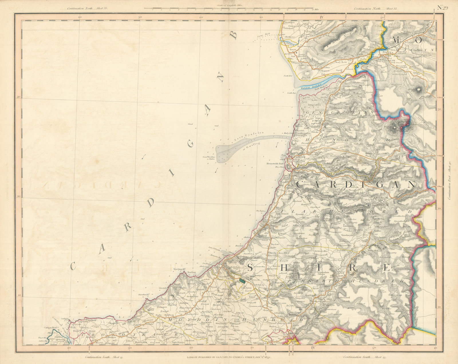 CARDIGAN BAY. Cardiganshire, South Merionethshire. River Dyfi. CARY 1832 map