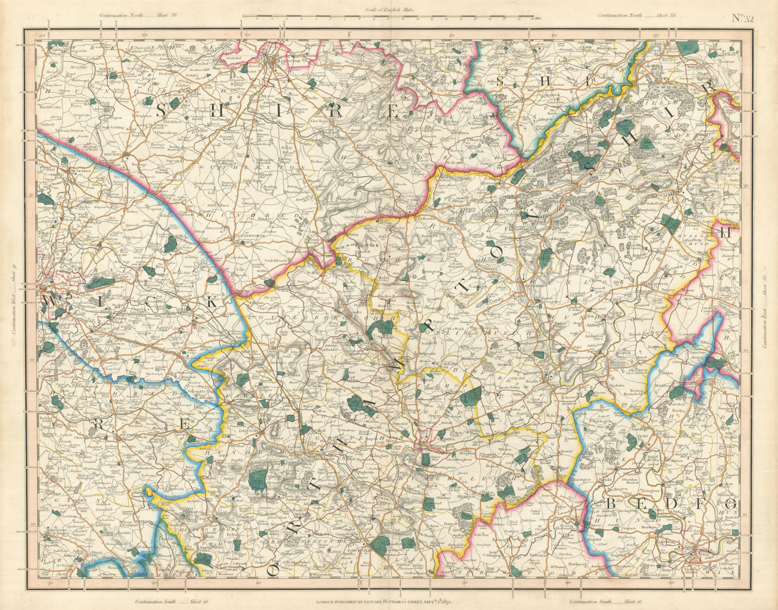 Associate Product EAST MIDLANDS. Northamptonshire, E Warwickshire, S Leicestershire. CARY 1832 map