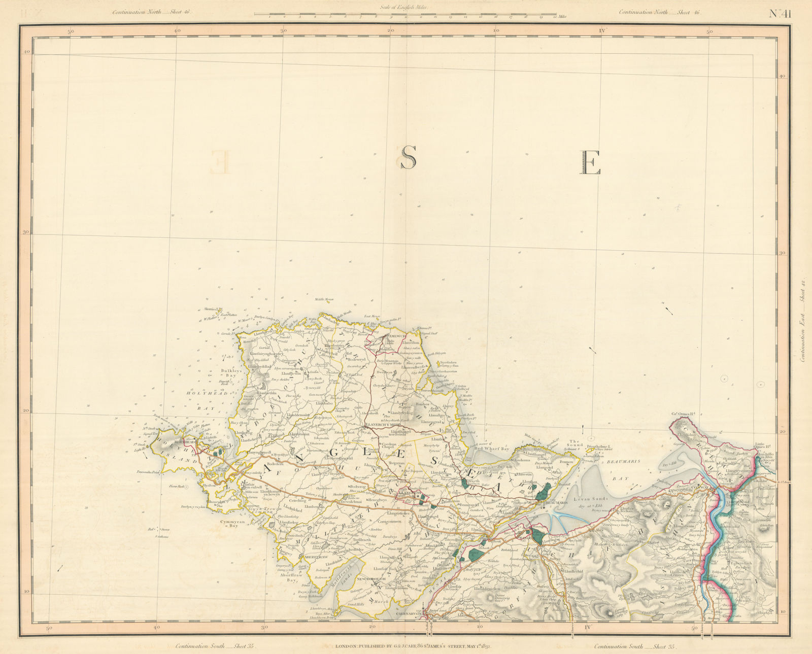 ANGLESEY, the Menai Strait, North Carnarvonshire & Conwy Estuary. CARY 1832 map