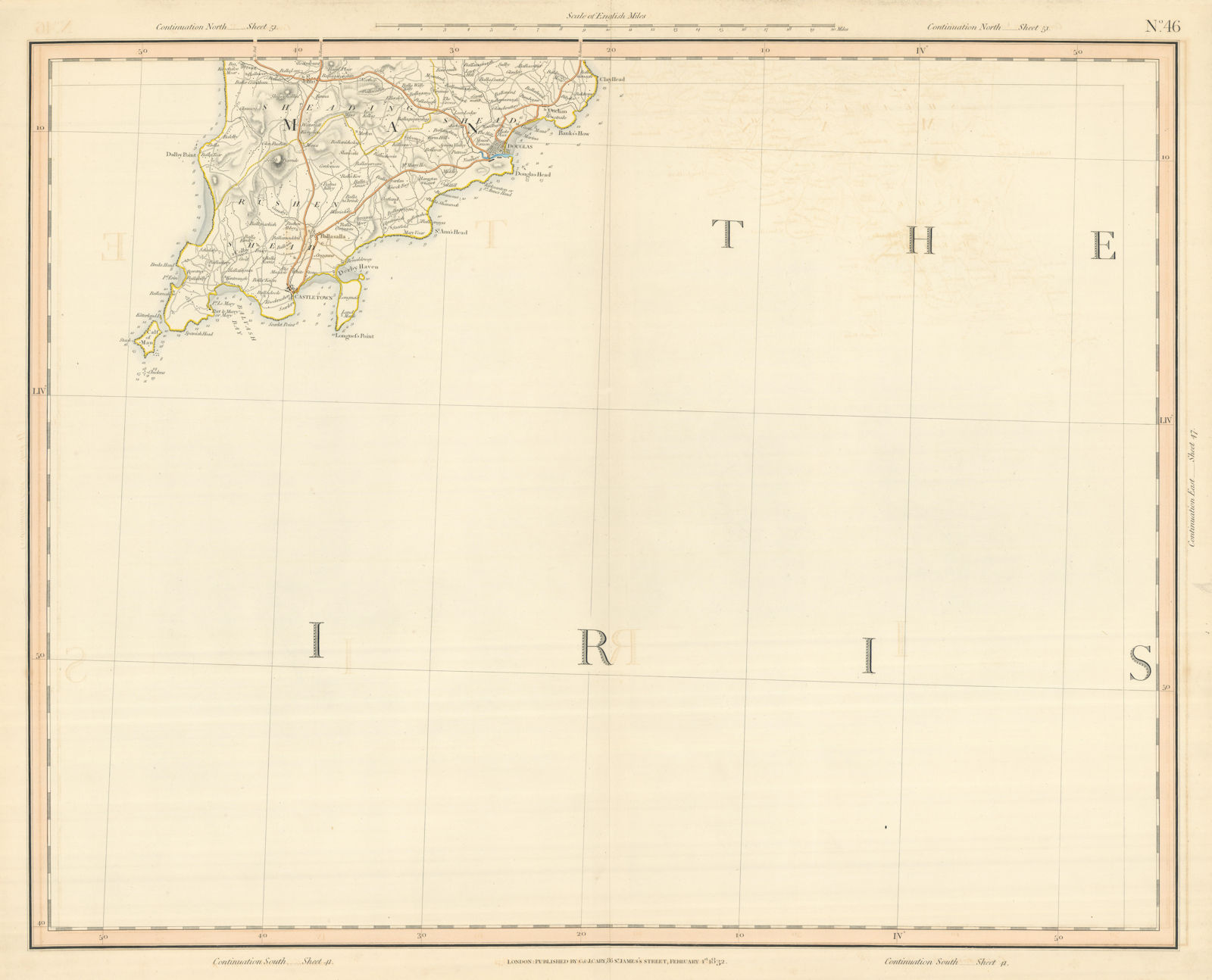 Associate Product ISLE OF MAN SOUTH. Irish Sea. Douglas Castletown. CARY 1832 old antique map