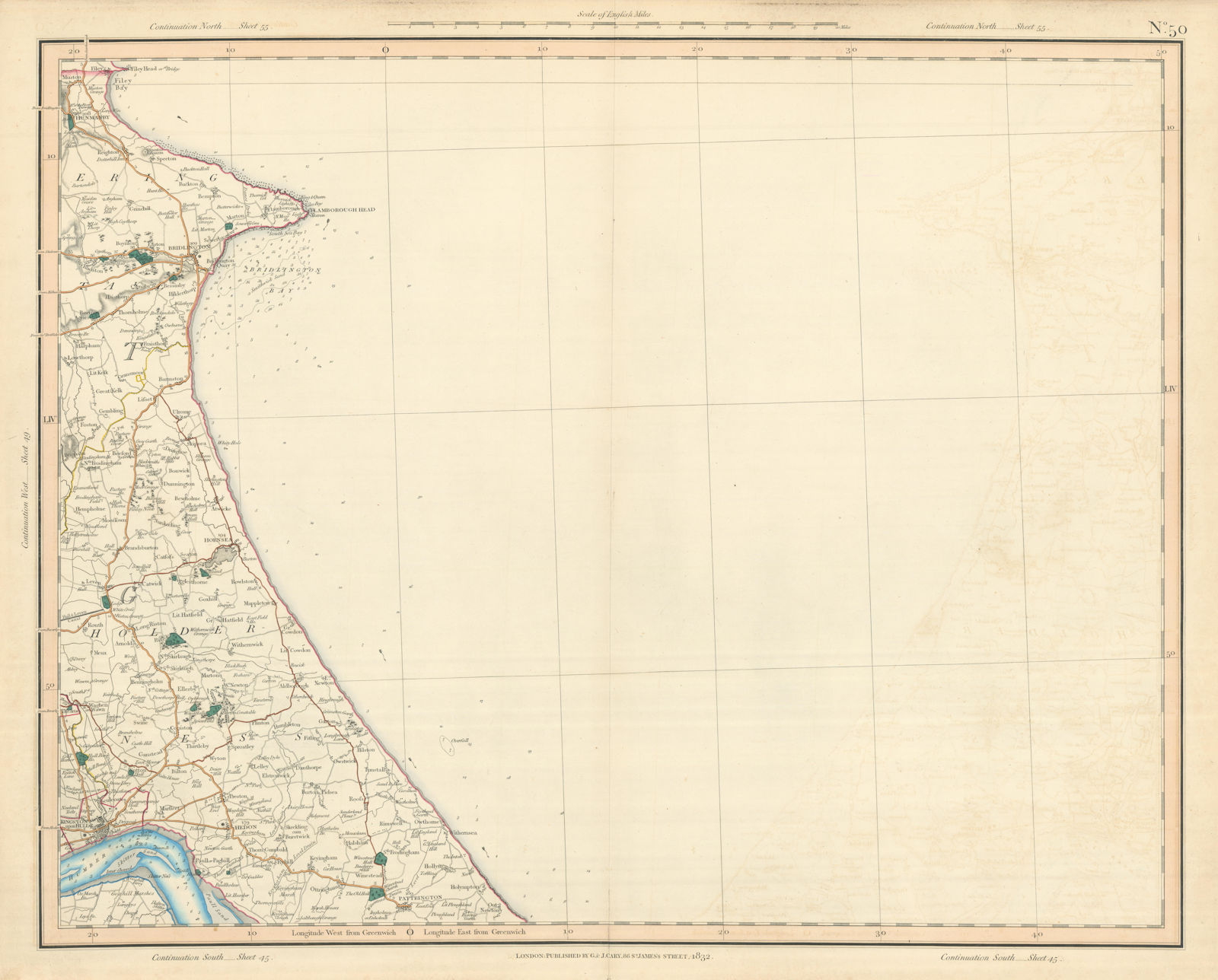HOLDERNESS COAST & BRIDLINGTON BAY. Flamborough Head. Yorkshire. CARY 1832 map
