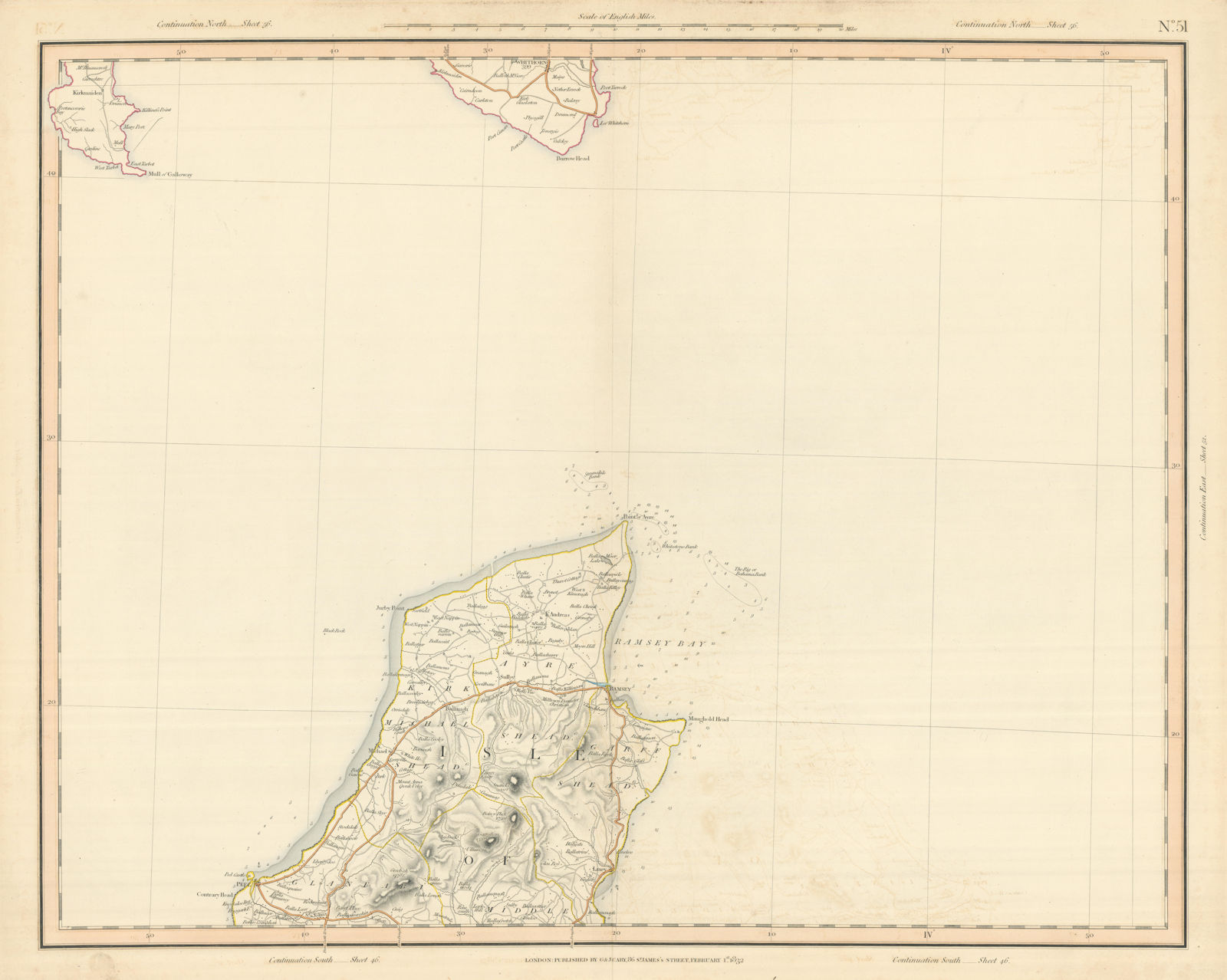 ISLE OF MAN NORTH. Ramsey Wigtownshire Mull of Galloway Whithorn. CARY 1832 map