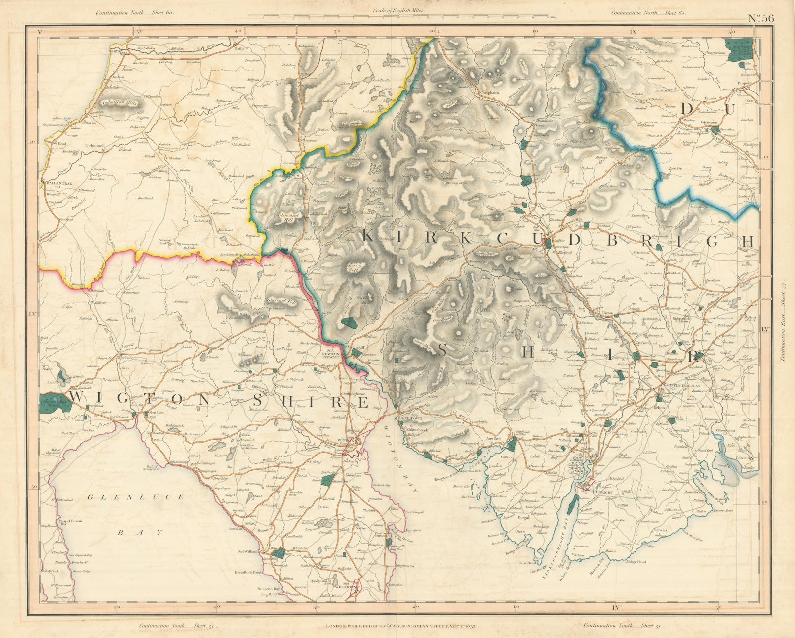 GALLOWAY & MIINGAFF HILLS. Kirkudbrightshire Ayrshire Wigtownshire CARY 1832 map