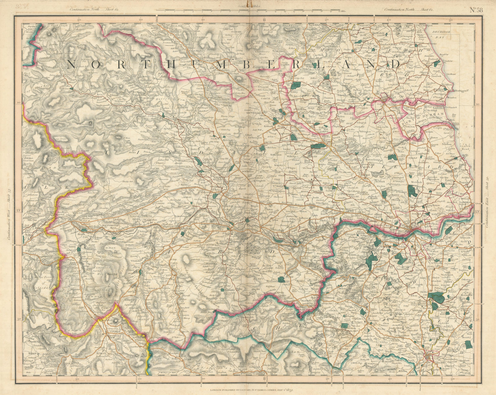 Associate Product SOUTHERN NORTUMBERLAND. North County Durham. Newcastle-upon-Tyne. CARY 1832 map