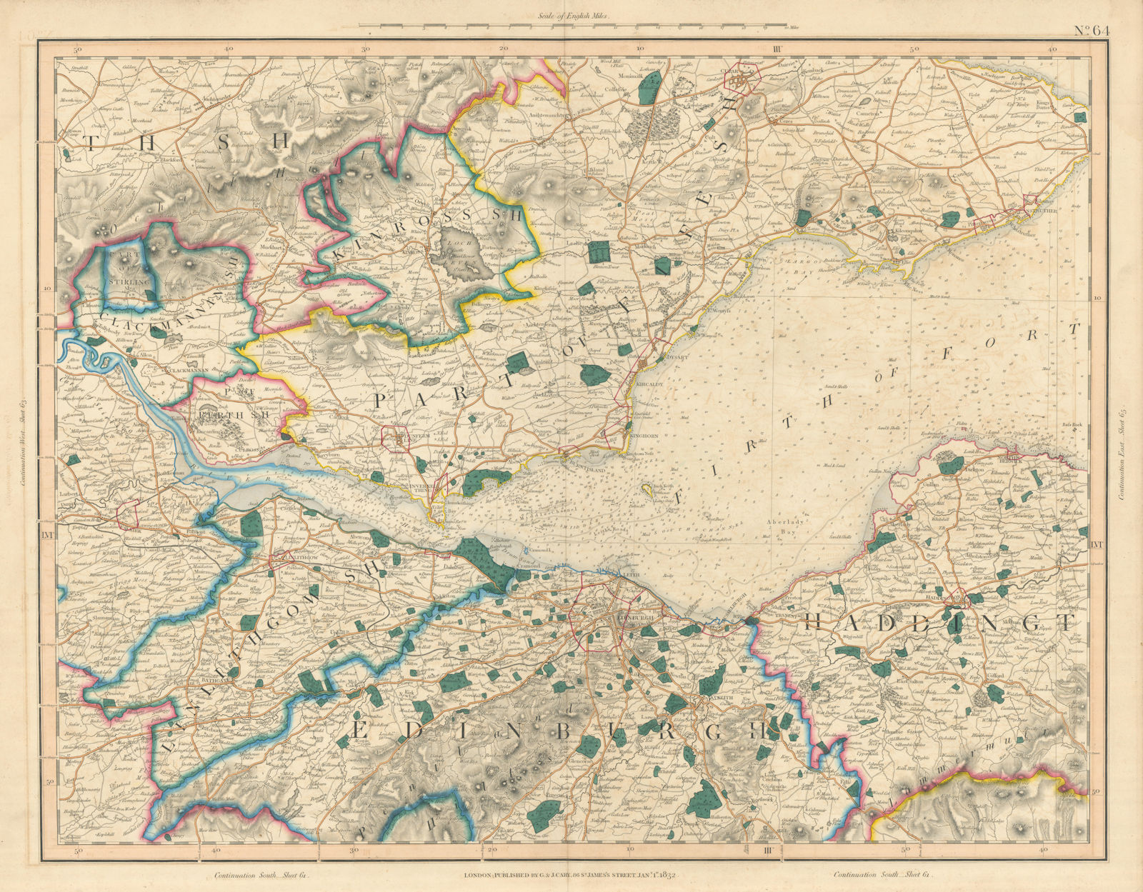 FIRTH OF FORTH. Fife & Lothian. Linlithgow Edinburgh Dunfermline. CARY 1832 map