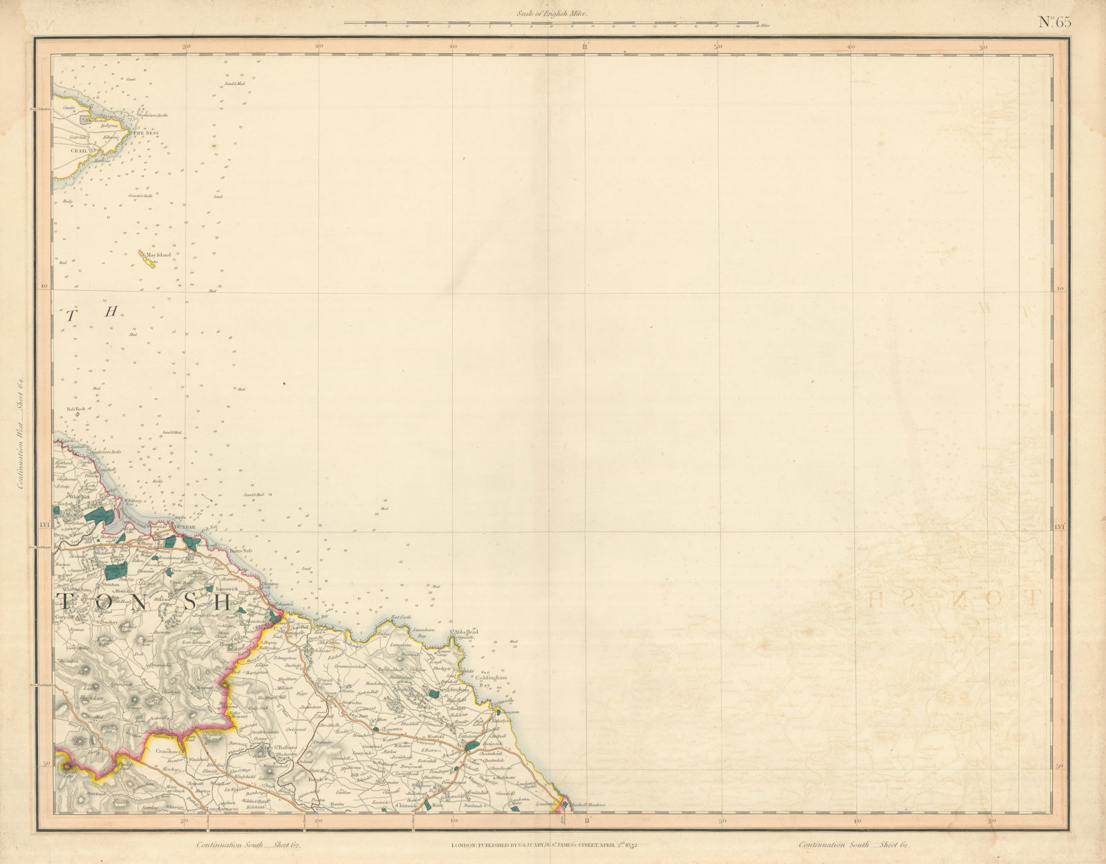 HADDINGTONSHIRE & BERWICKSHIRE COASTS. Fifeness & Crail. Dunbar. CARY 1832 map