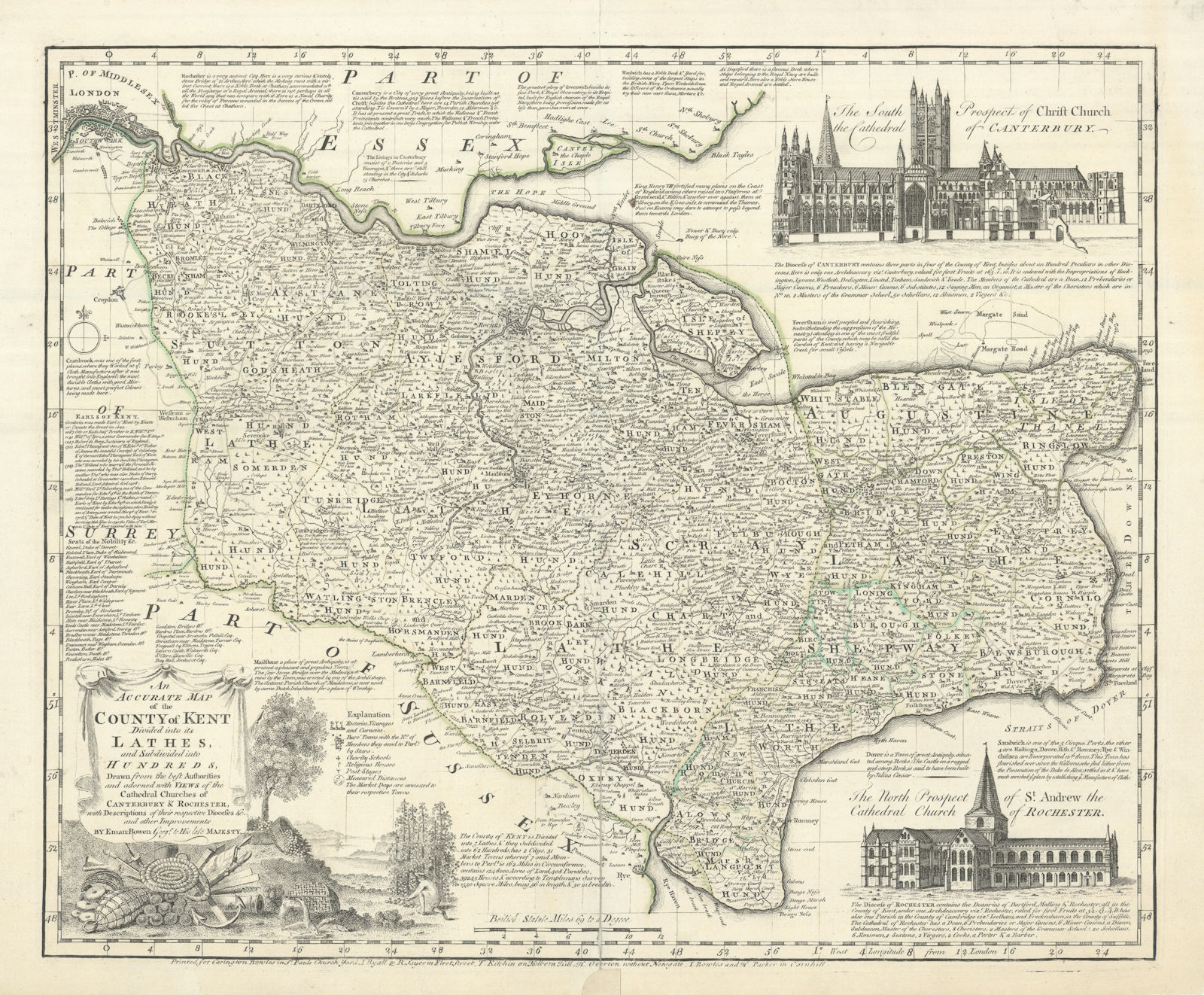 An Accurate Map of the County of Kent Divided into its Lathes… by E Bowen 1762