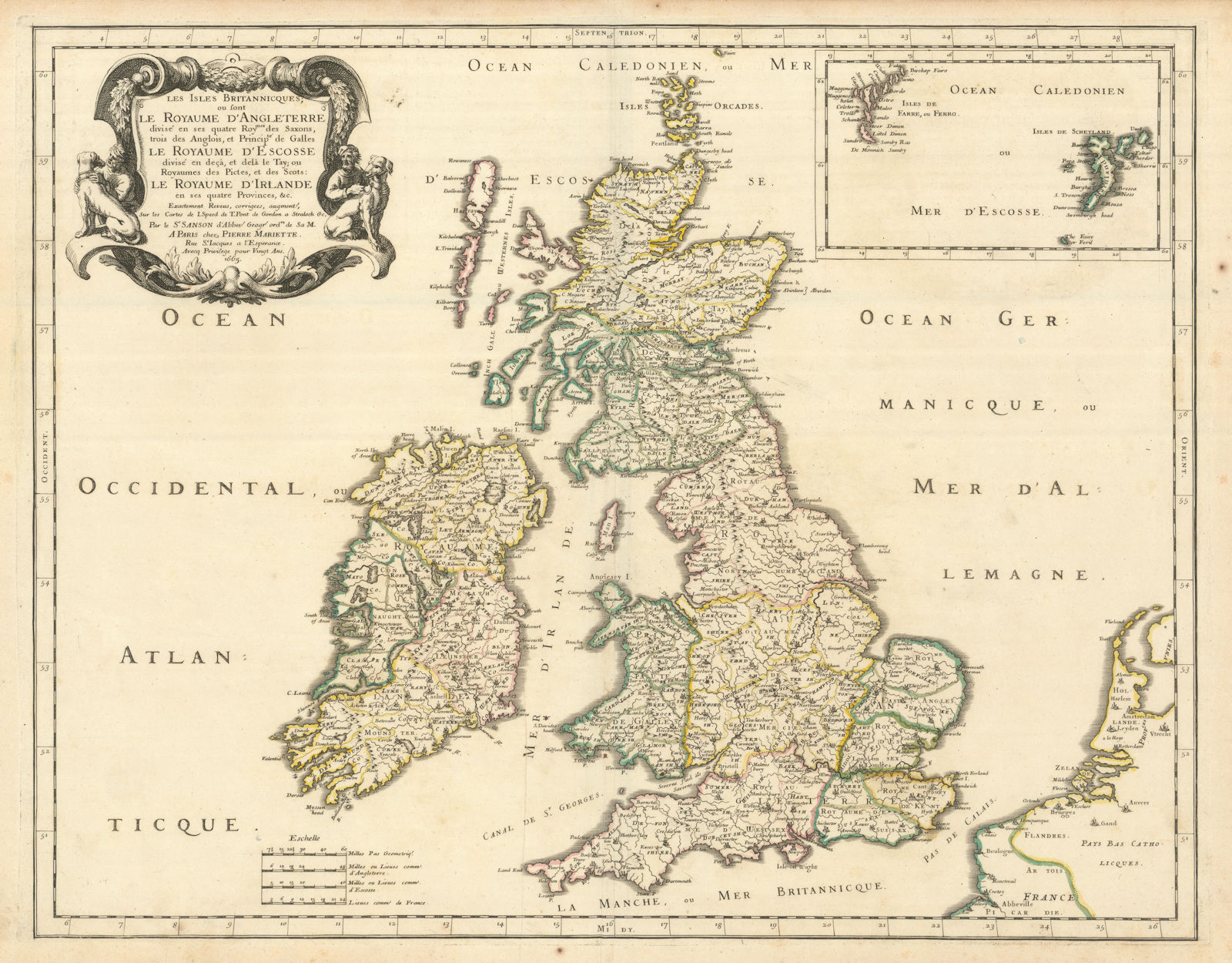 Les Iles Britannicques ou sont Le Royaume d'Angleterre divisé. SANSON 1665 map
