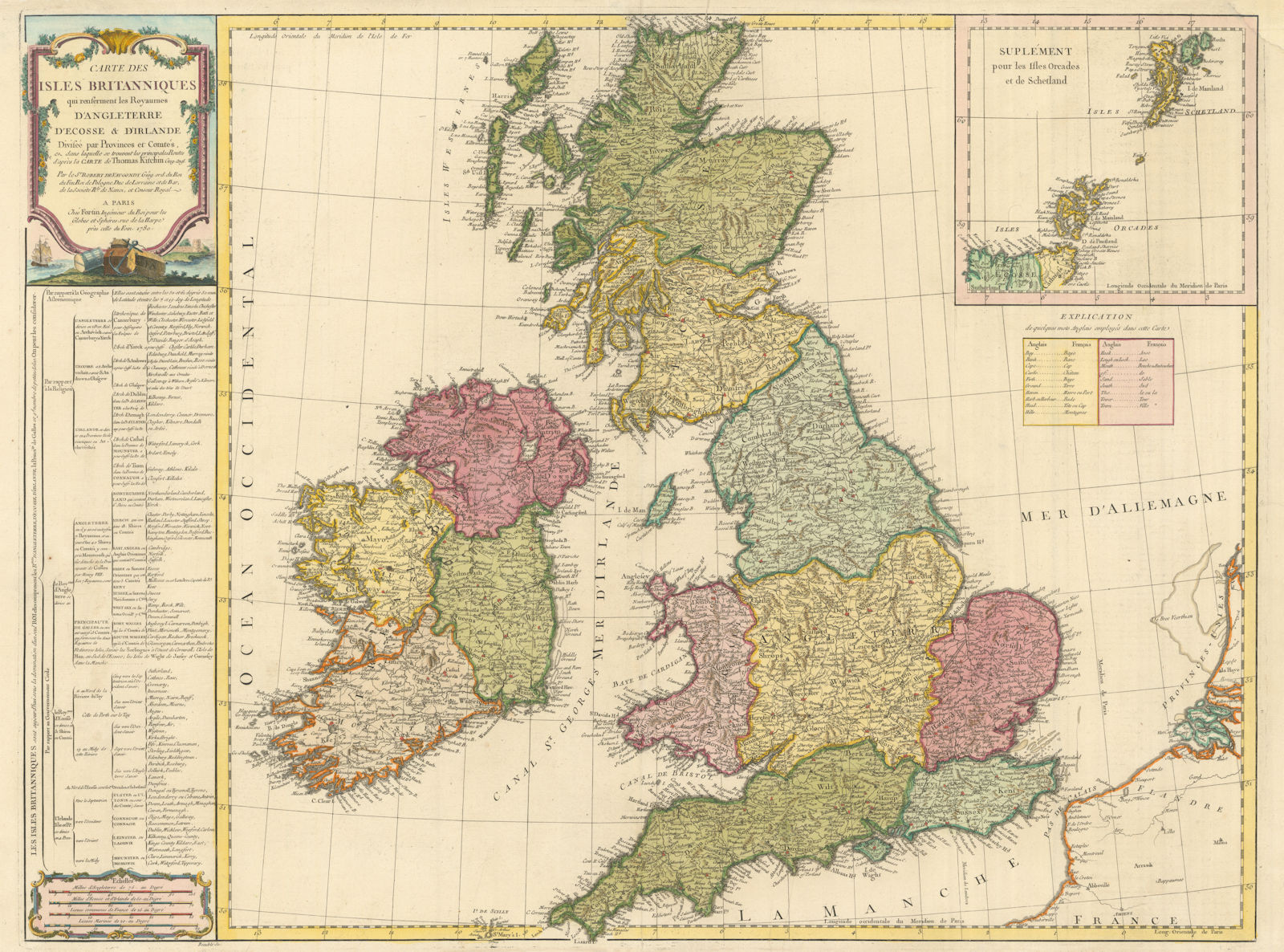 Cartes des Isles Britanniques qui renferment… British Isles VAUGONDY 1780 map