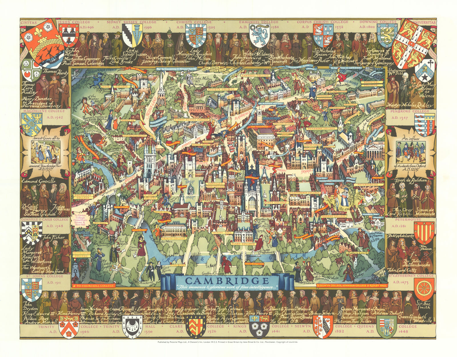 Cambridge "This immense & glorious work…" Kerry Lee folding pictorial map 1948