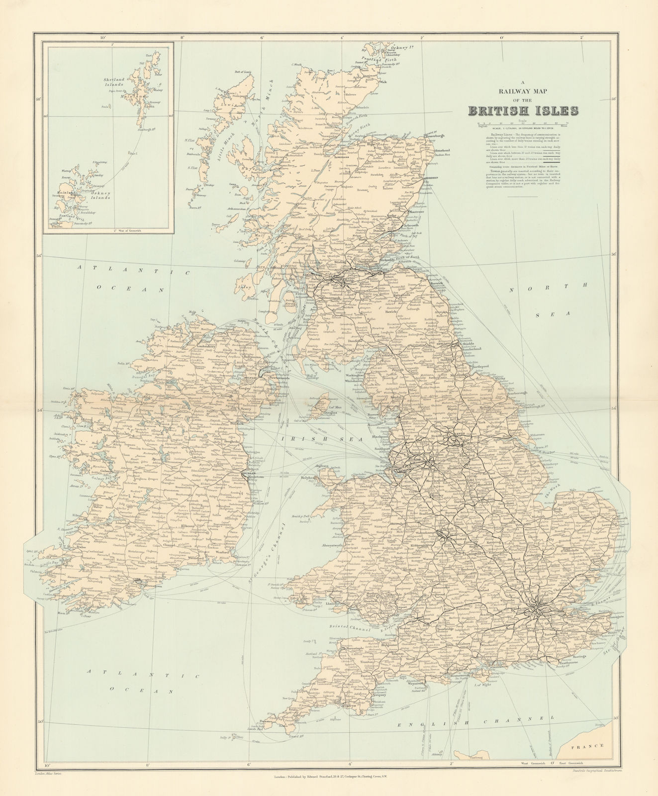 Railway map of the British Isles. England Ireland Scotland Wales. STANFORD 1896