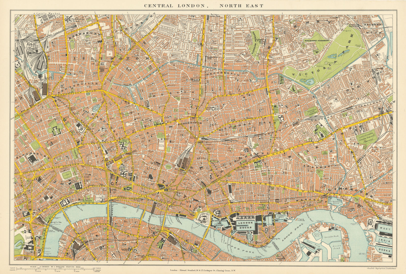 Central London N.E. City Clerkenwell Islington Hackney. STANFORD 1896 old map