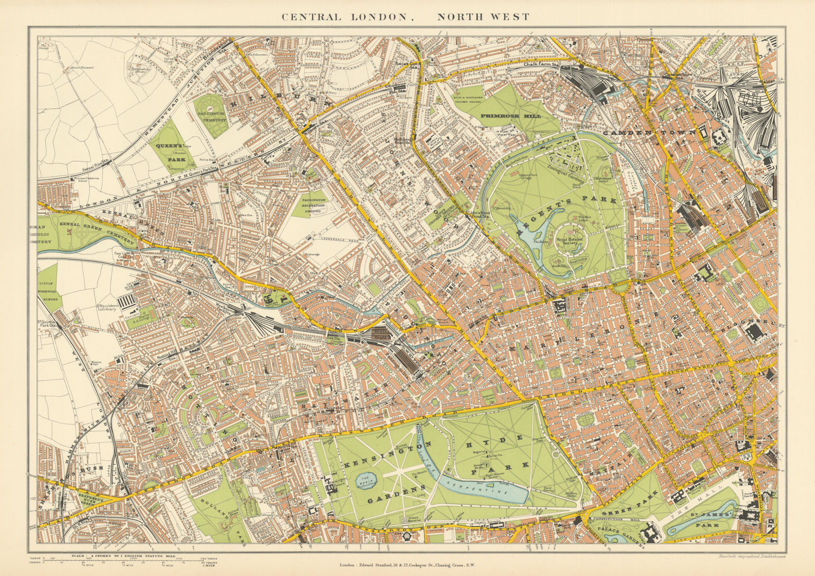Central London N.W. Camden Marylebone Mayfair Notting Hill. STANFORD 1896 map