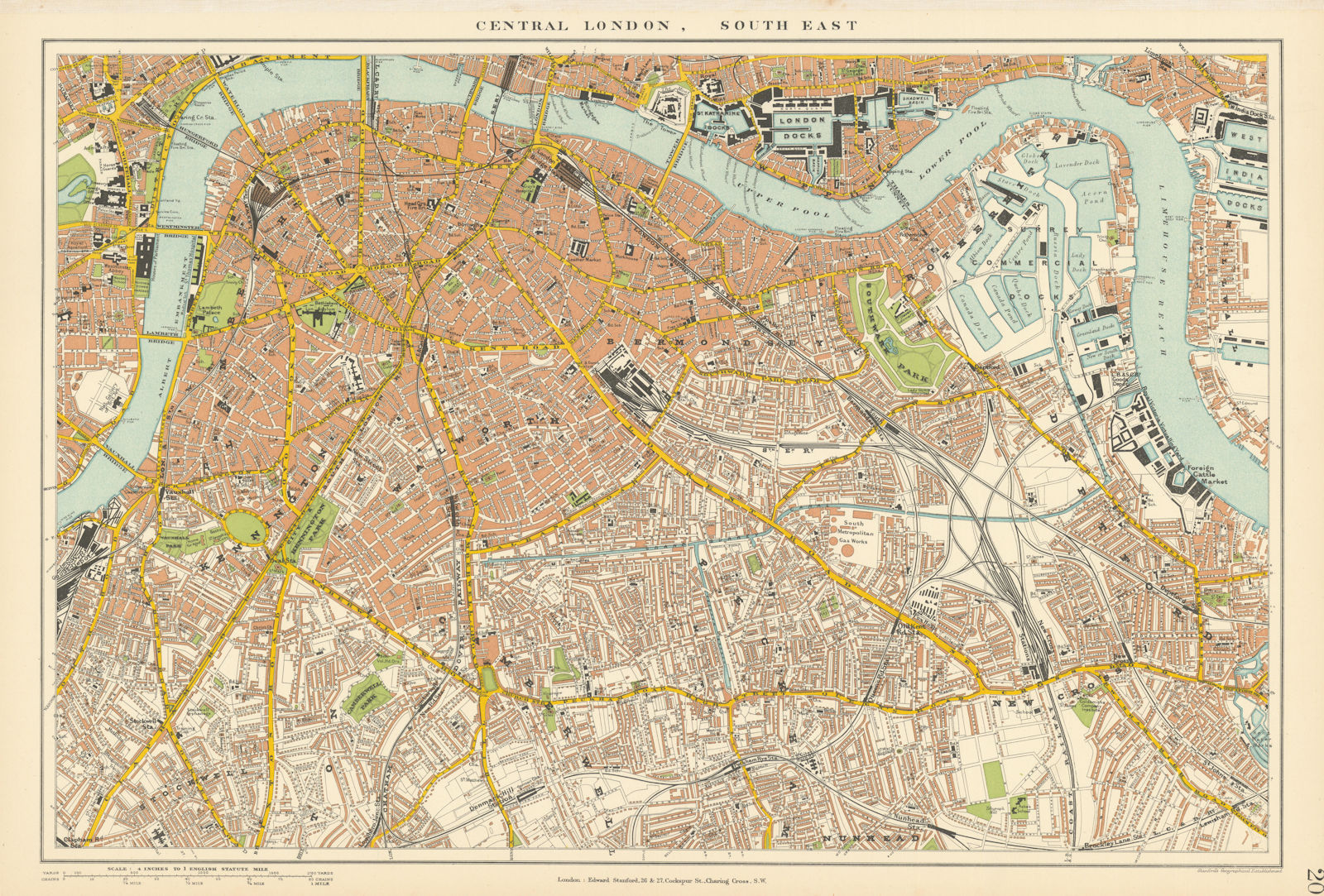 Central London S.E. Southwark Bermondsey Camberwell Deptford. STANFORD 1896 map