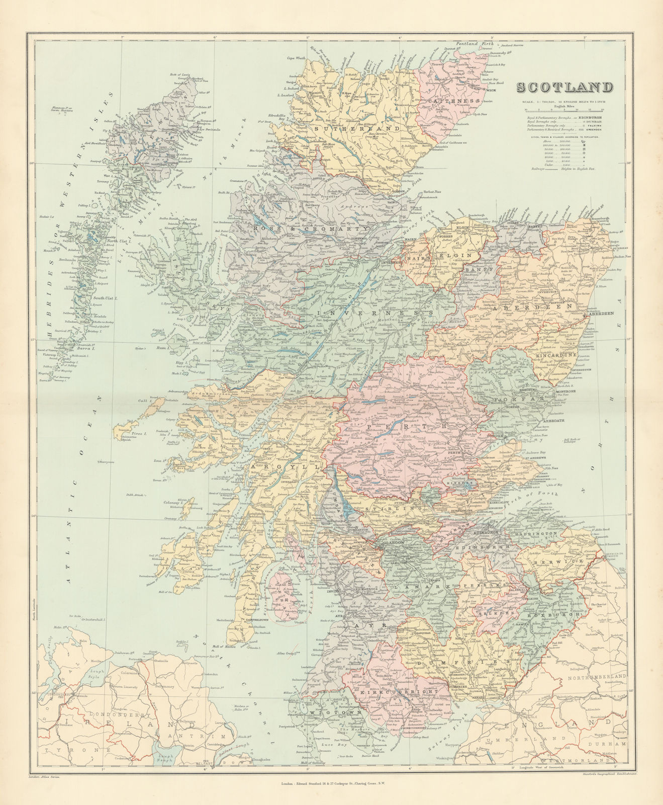 Scotland. Counties & railways. Large 66x54cm. STANFORD 1896 old antique map