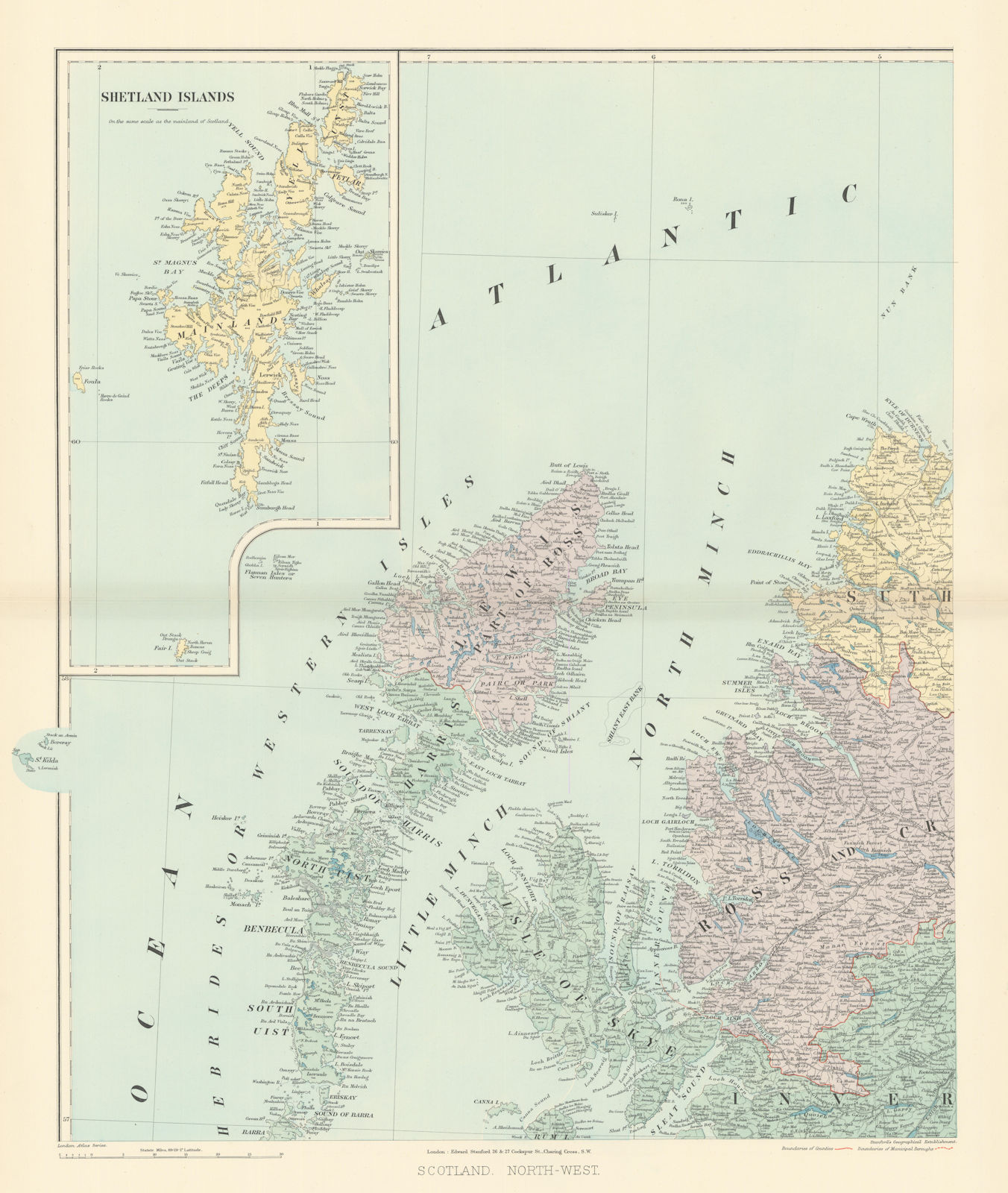 Associate Product Scotland NW Shetland Western Isles Hebrides Skye Ross. 61x52cm STANFORD 1896 map