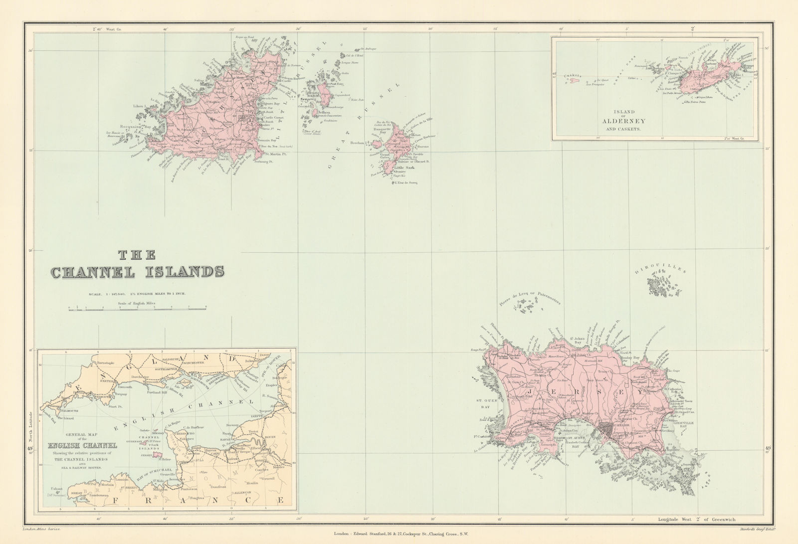 Channel Islands. Guernsey Jersey Alderney Sark Herm Caskets. STANFORD 1896 map