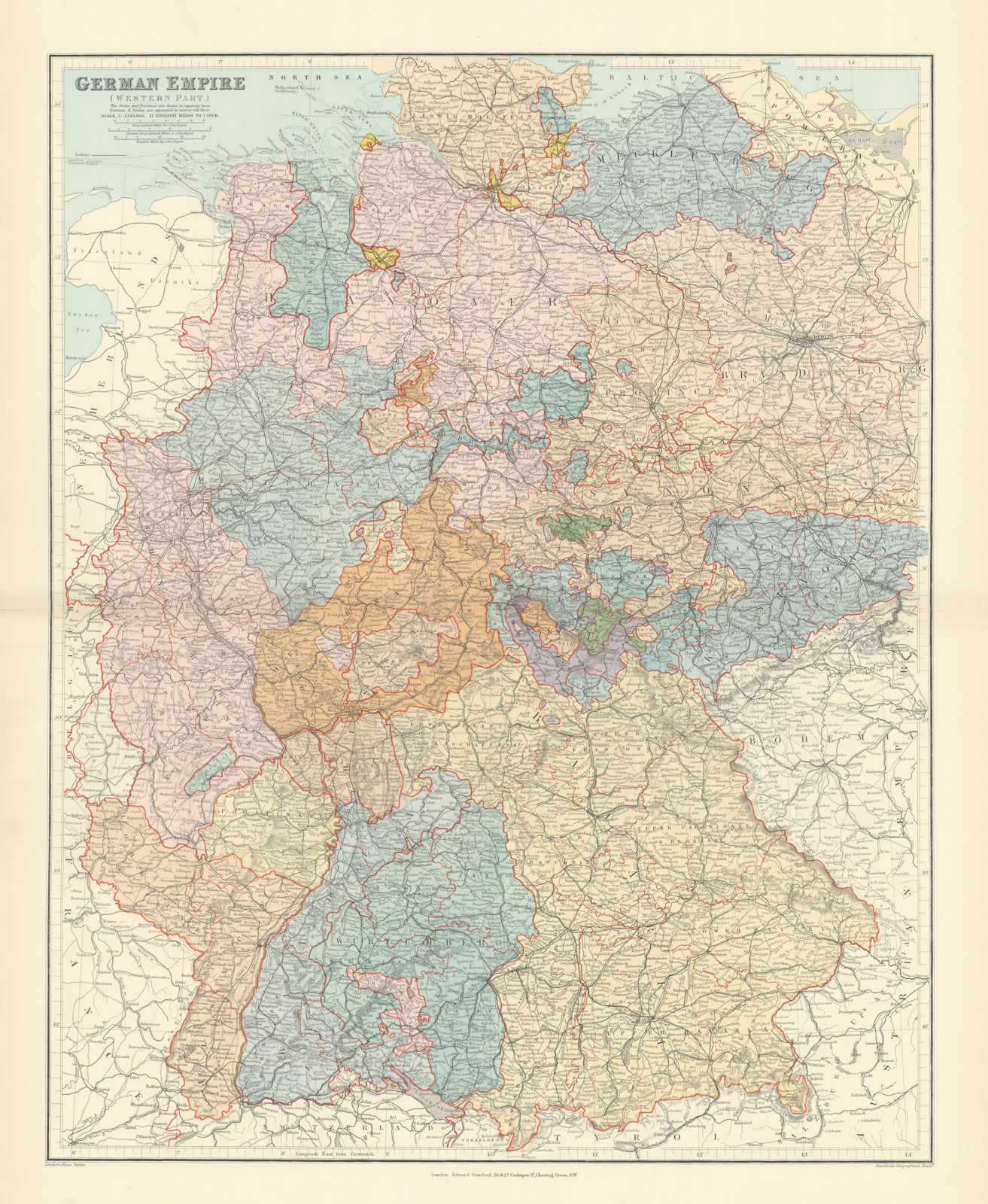Associate Product German Empire west. Germany w/ Alsace Lorraine. 65x52cm. STANFORD 1896 old map