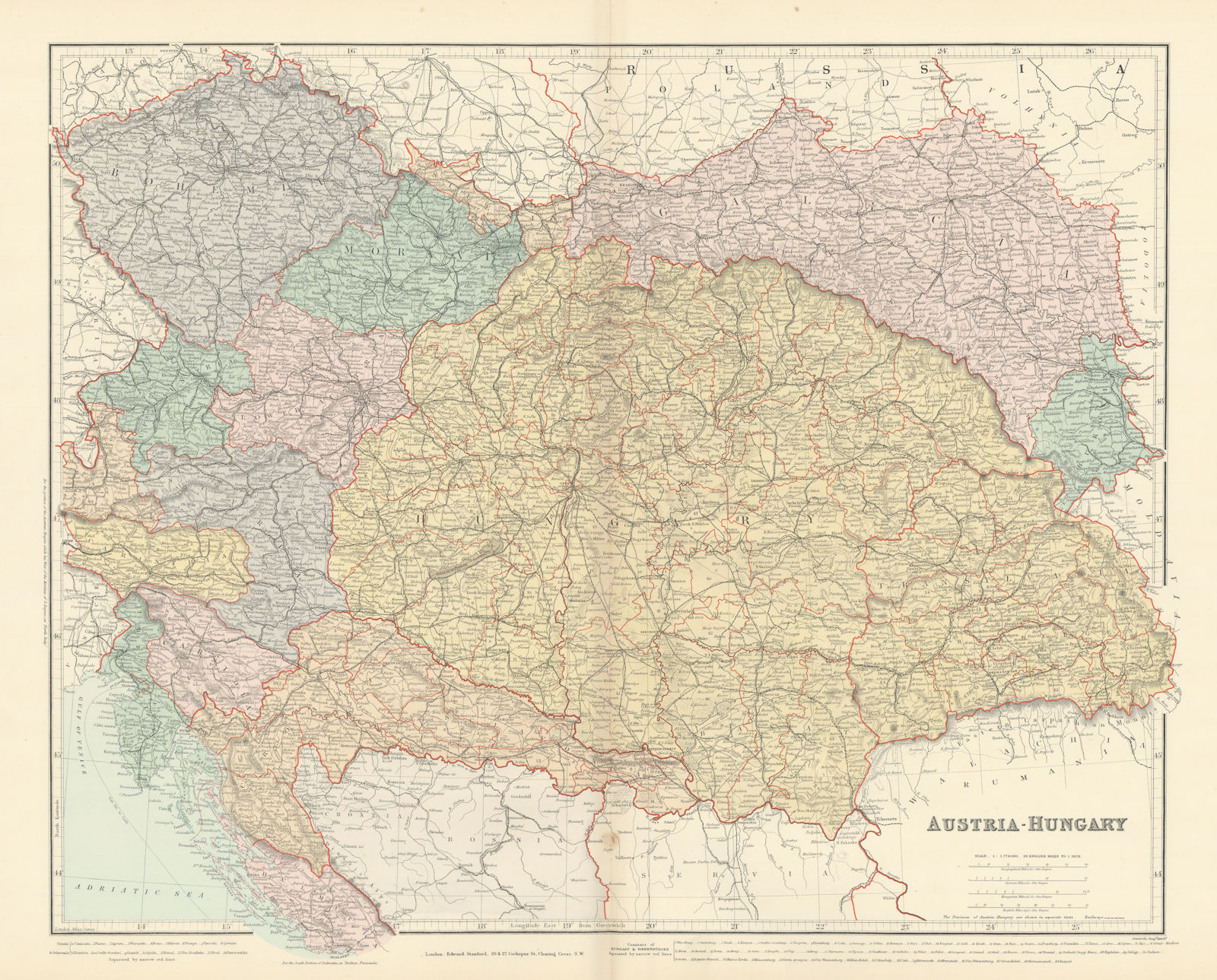 Austria-Hungary. Croatia Czechia Bohemia Galicia Transylvania. STANFORD 1896 map