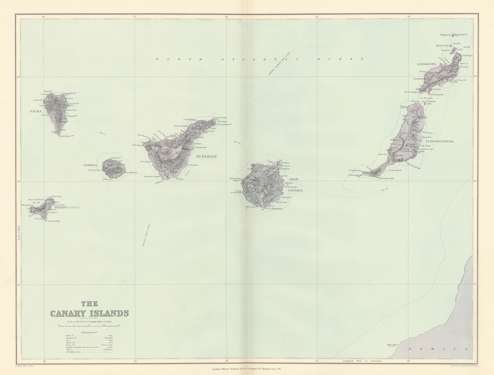 Canary Islands. Tenerife Gran Canaria Lanzarote. 50x65cm. STANFORD 1896 map