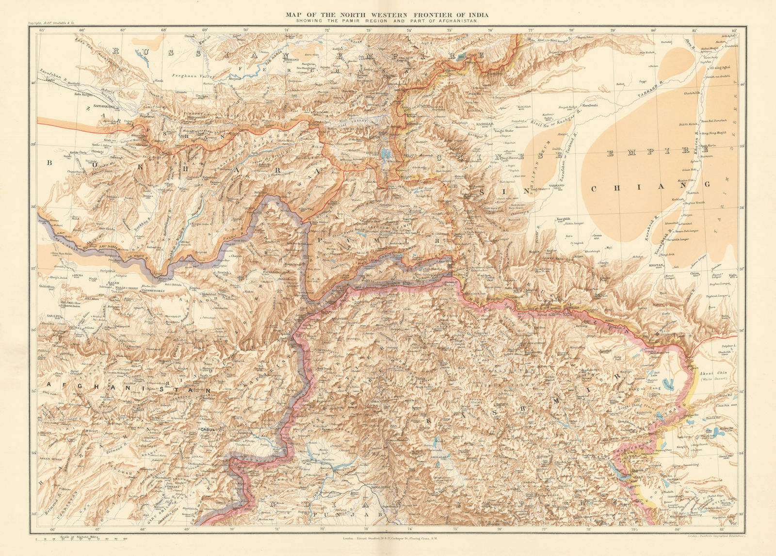 Associate Product India North Western Frontier Kashmir Pamir region Afghanistan. STANFORD 1896 map