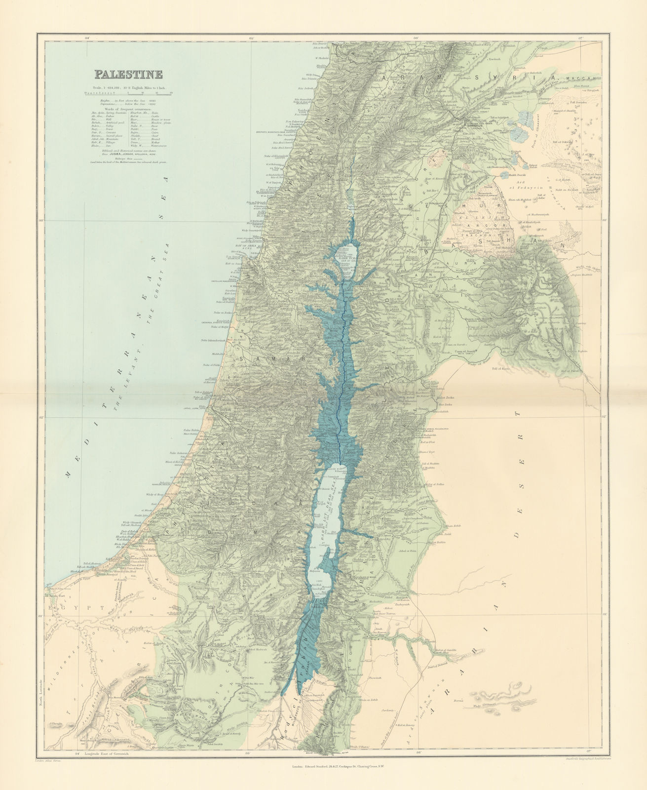Palestine Holy Land Israel. Biblical & historical names. STANFORD 1896 old map